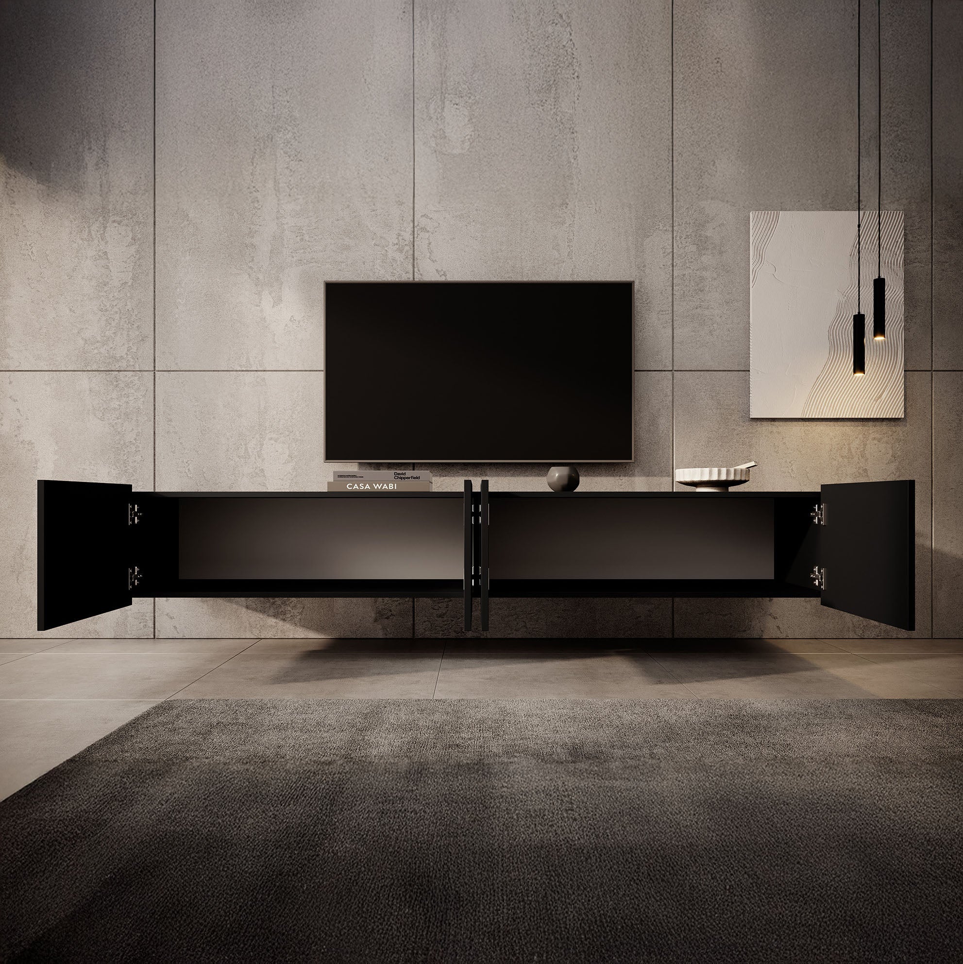 Calabas - TV-Meubel met 4 deuren - Mat zwart - 200x43x37 cm - Image 2