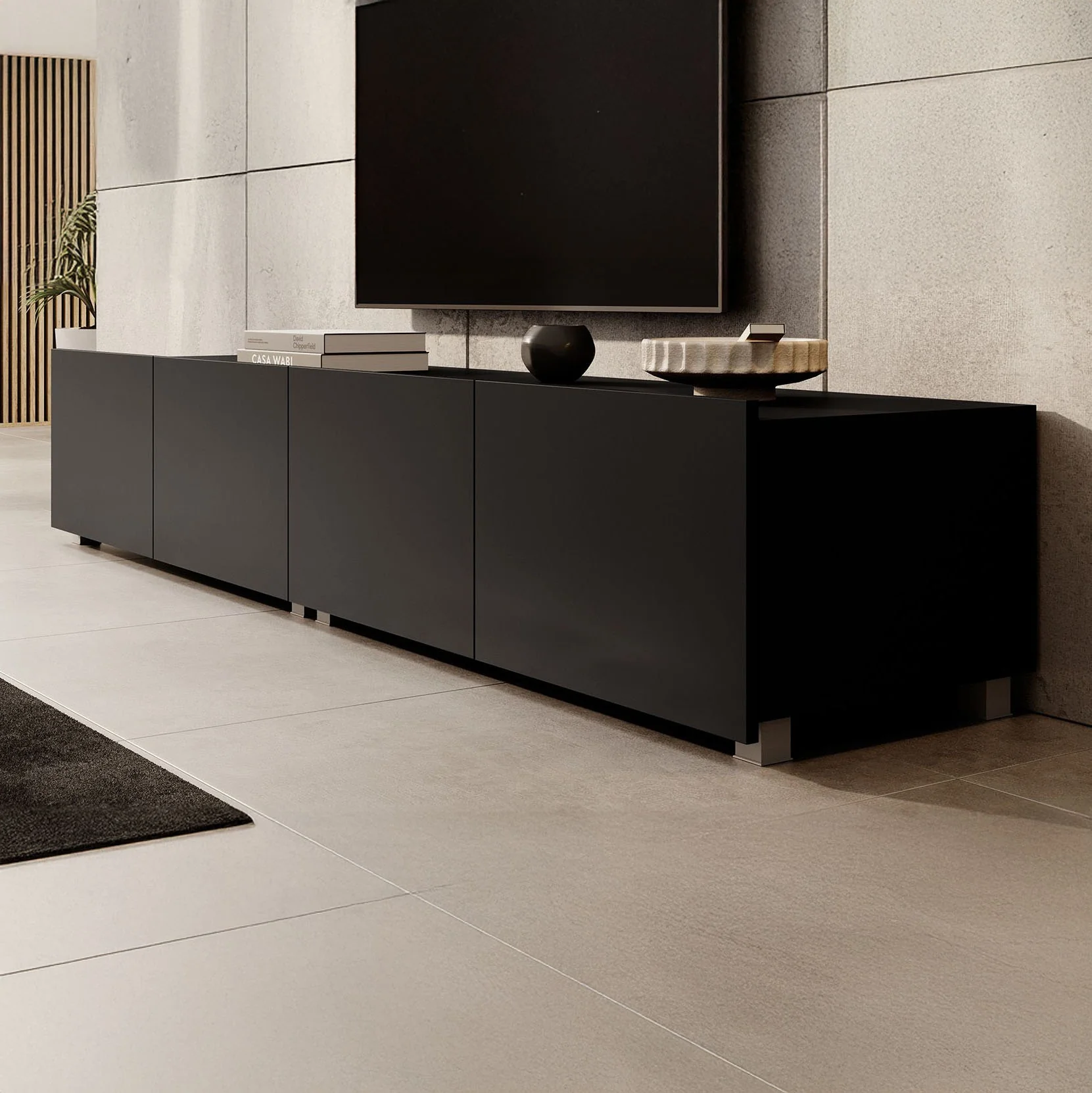 Calabas - TV-Meubel met 4 deuren - Mat zwart - 200x43x37 cm - Image 3