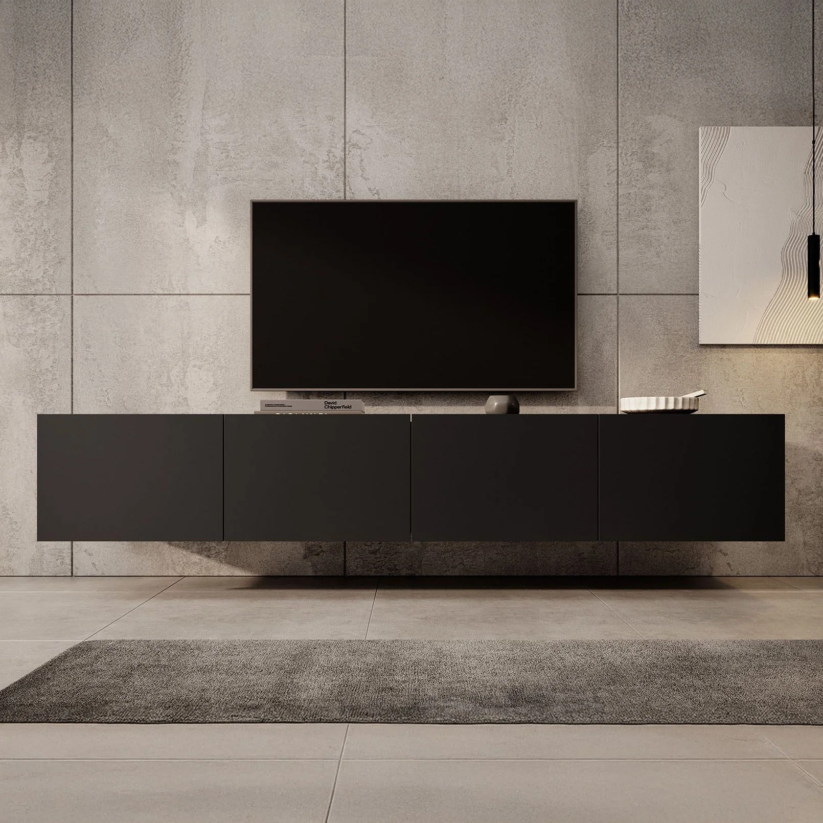 Calabas - TV-Meubel met 4 deuren - Mat zwart - 200x43x37 cm - Image 5