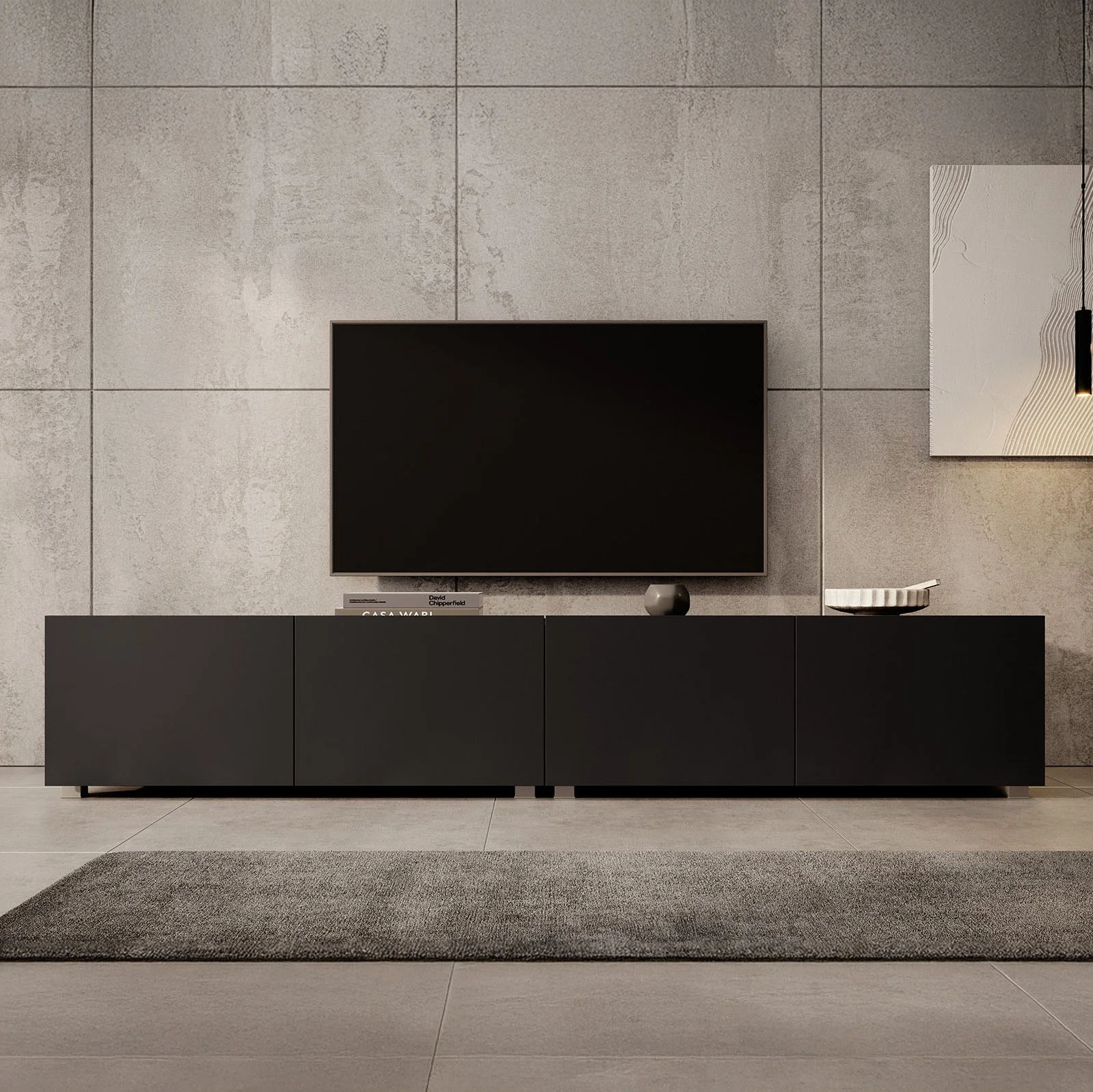 Calabas - TV-Meubel met 4 deuren - Mat zwart - 200x43x37 cm - Image 6