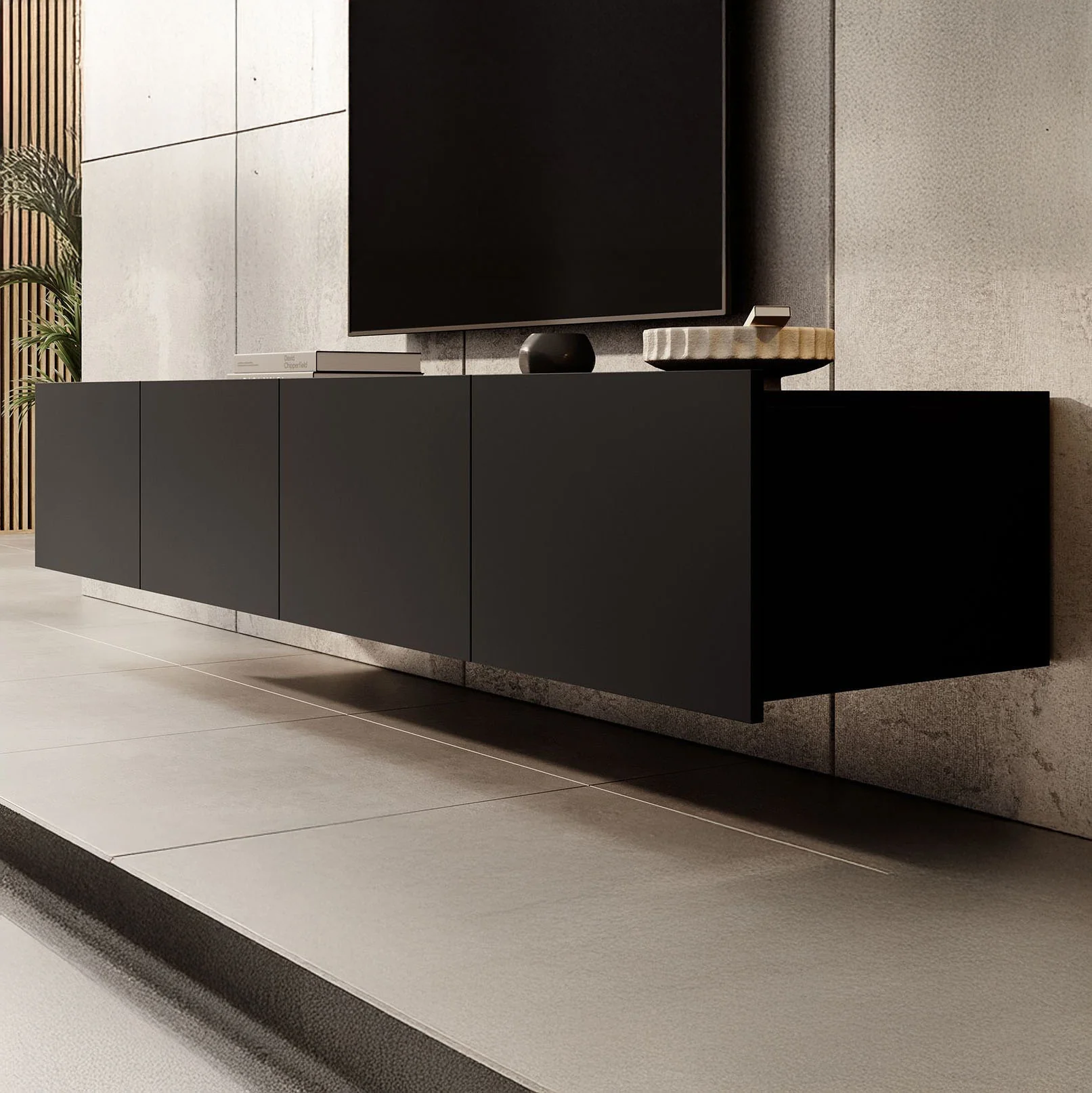 Calabas - TV-Meubel met 4 deuren - Mat zwart - 200x43x37 cm - Image 7