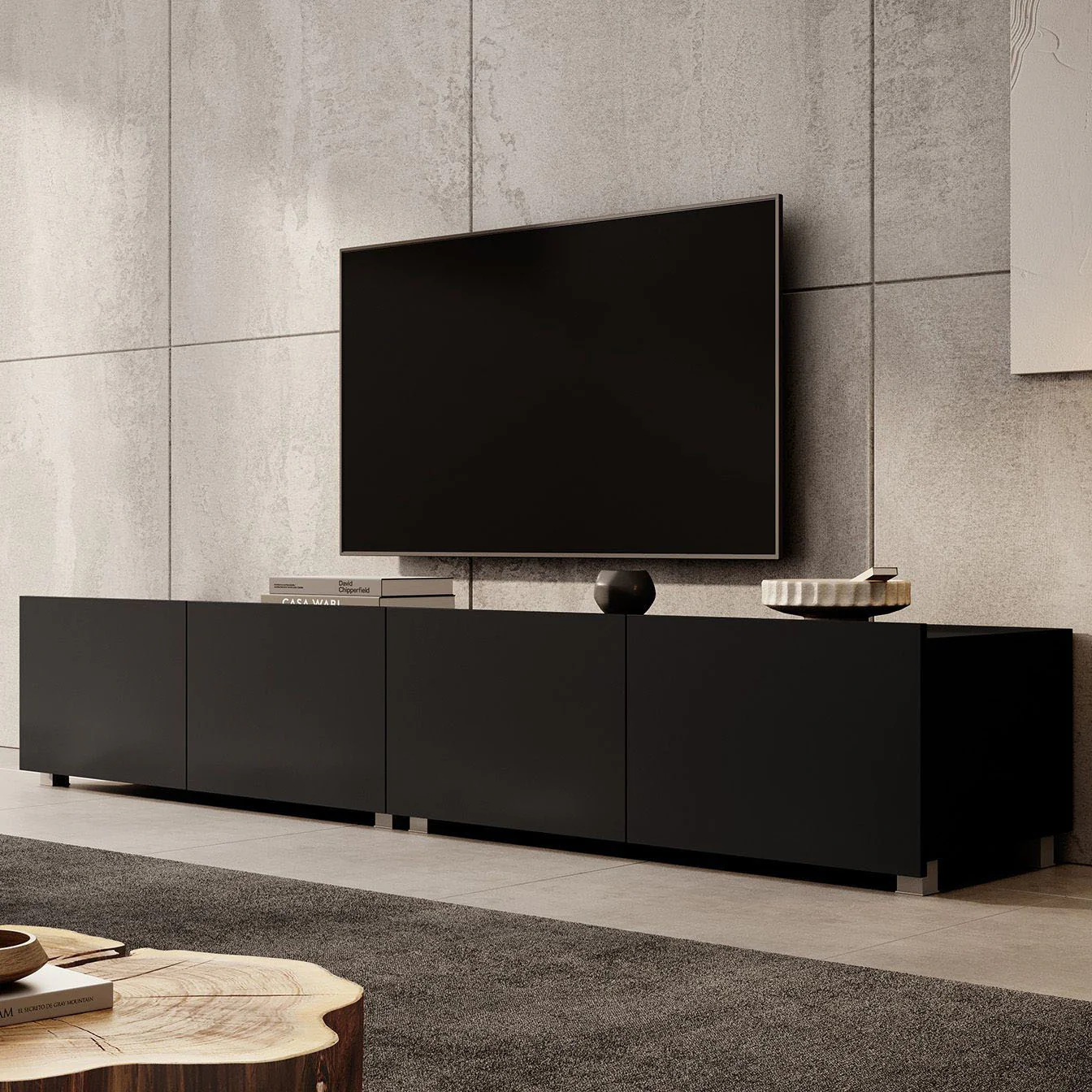 Calabas - TV-Meubel met 4 deuren - Mat zwart - 200x43x37 cm - Image 8
