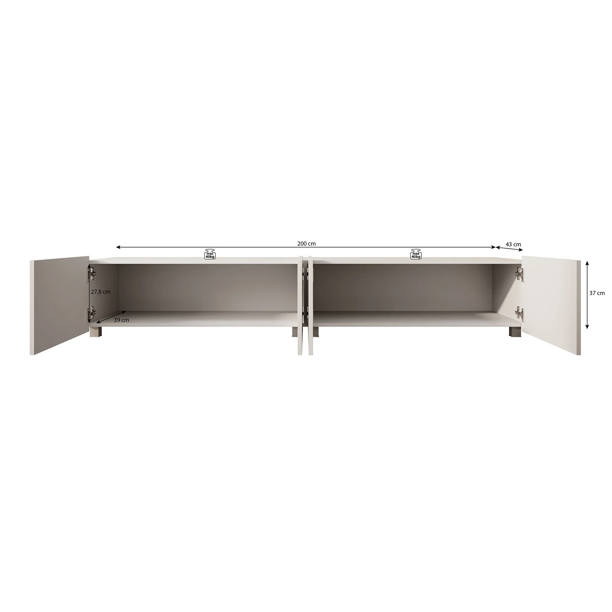 Calabas - TV-Meubel met 4 deuren - Mat zwart - 200x43x37 cm - Image 9