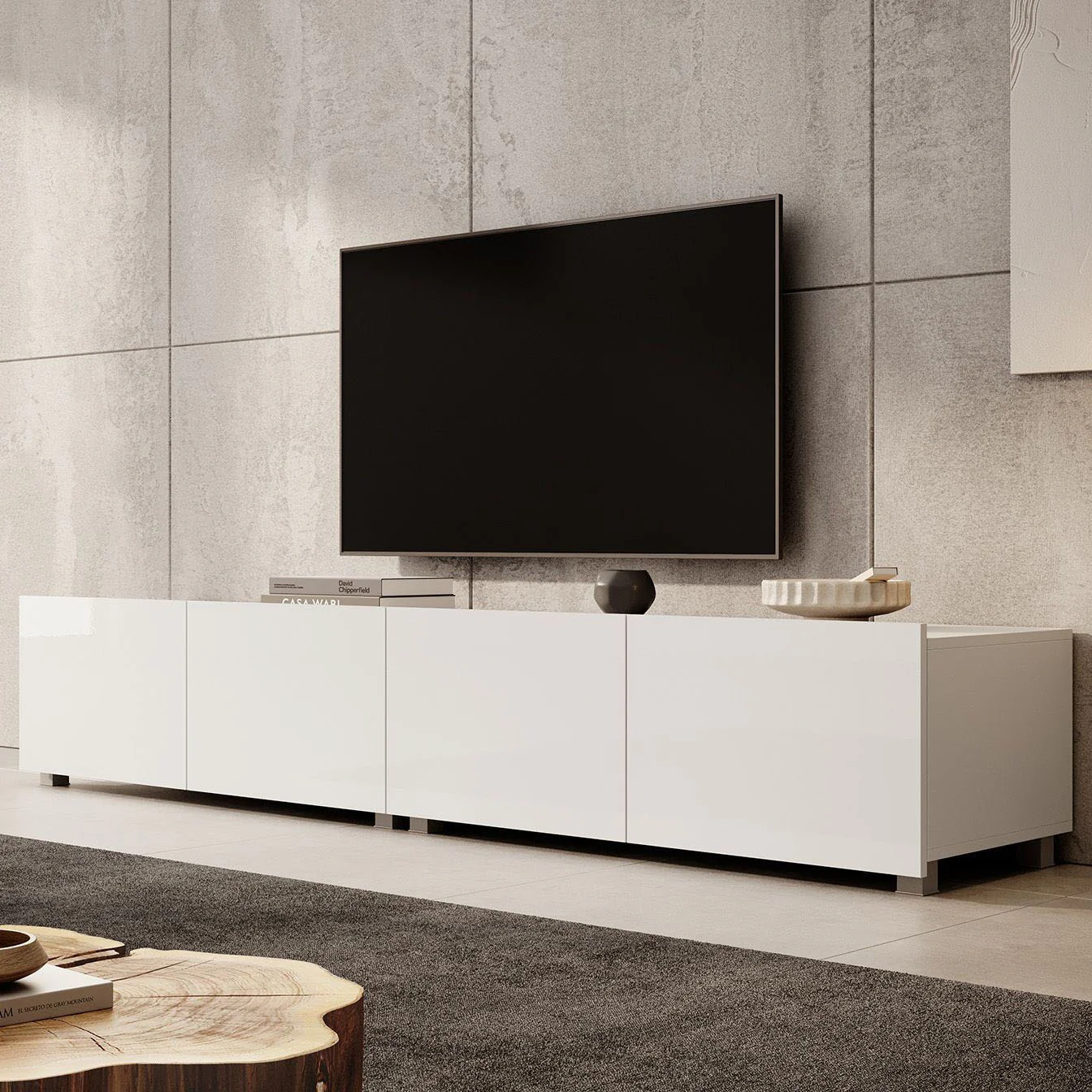 Calabas - TV-Meubel met 4 deuren - Wit - 200x43x37 cm - Image 3