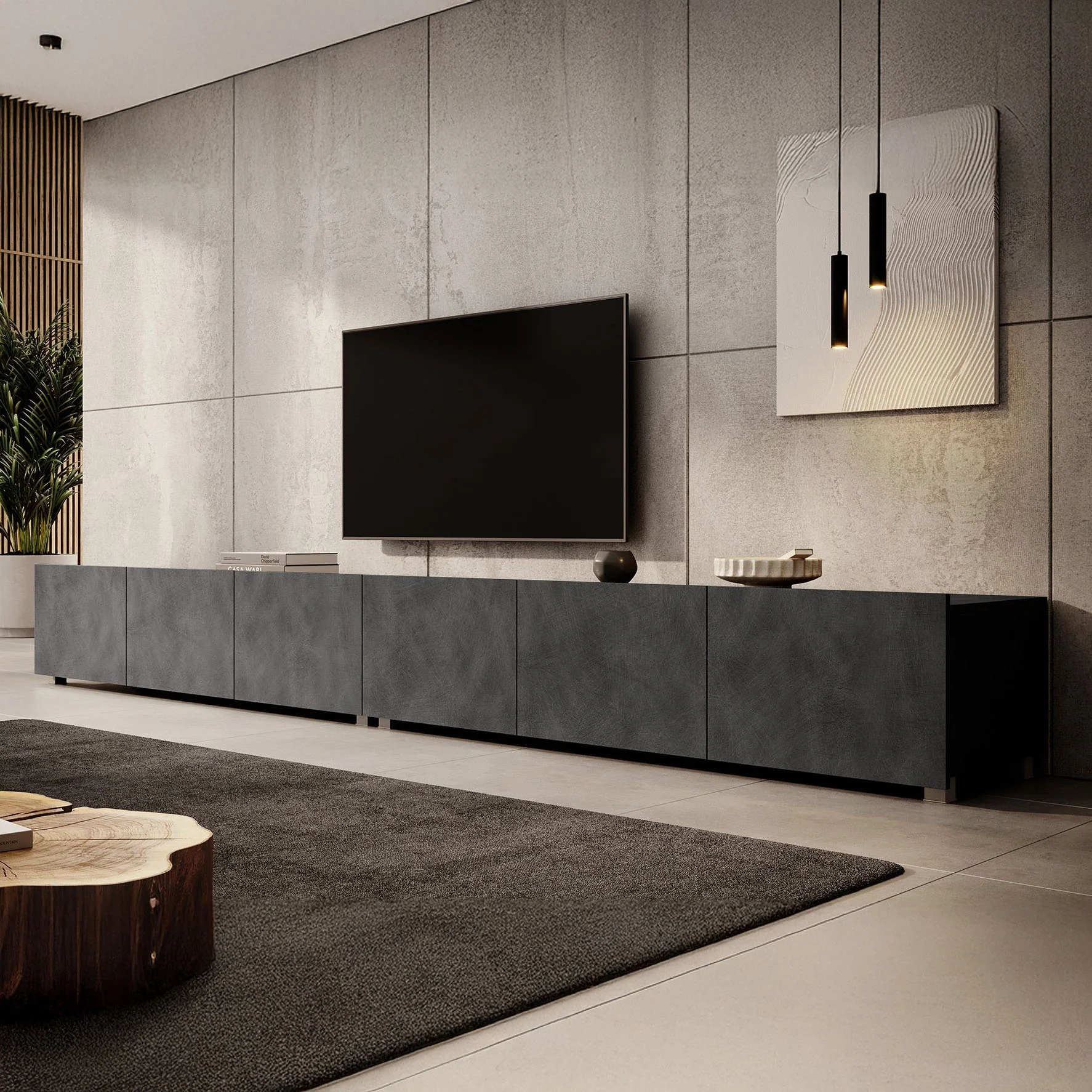 Calabas - TV-Meubel met 6 deuren - Grijs - 300x43x37 cm - Image 3