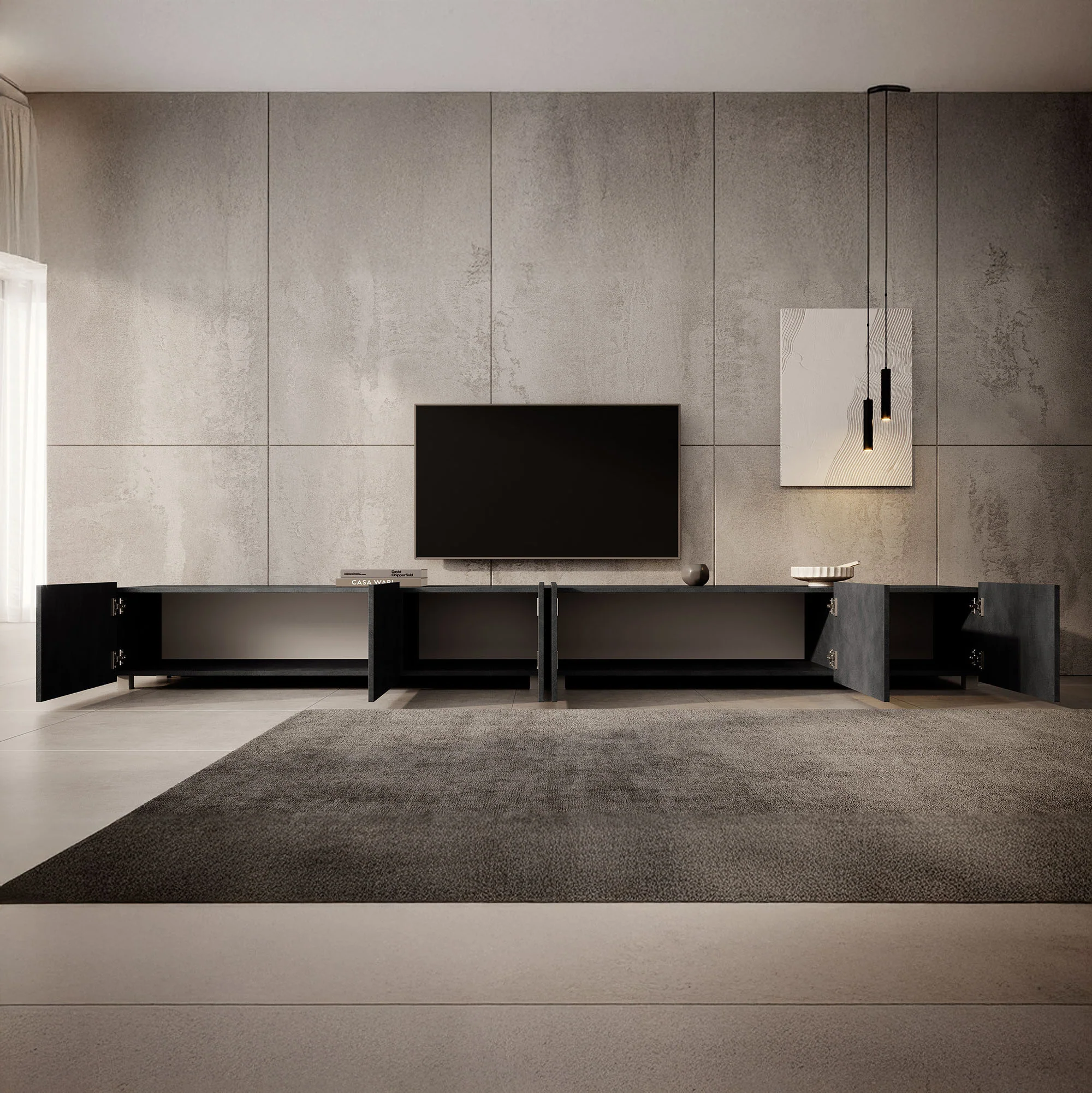Calabas - TV-Meubel met 6 deuren - Grijs - 300x43x37 cm - Image 4