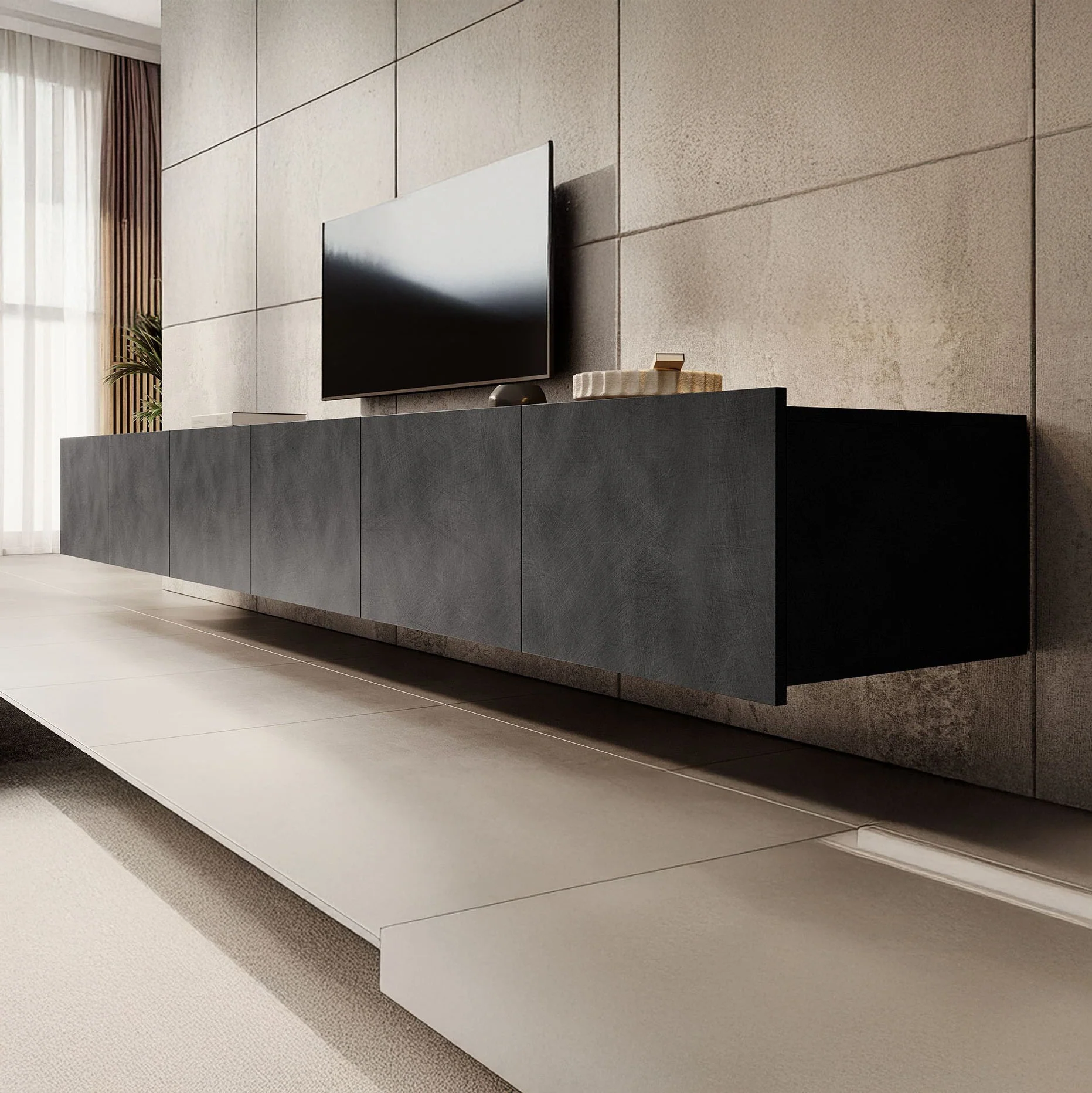 Calabas - TV-Meubel met 6 deuren - Grijs - 300x43x37 cm - Image 7