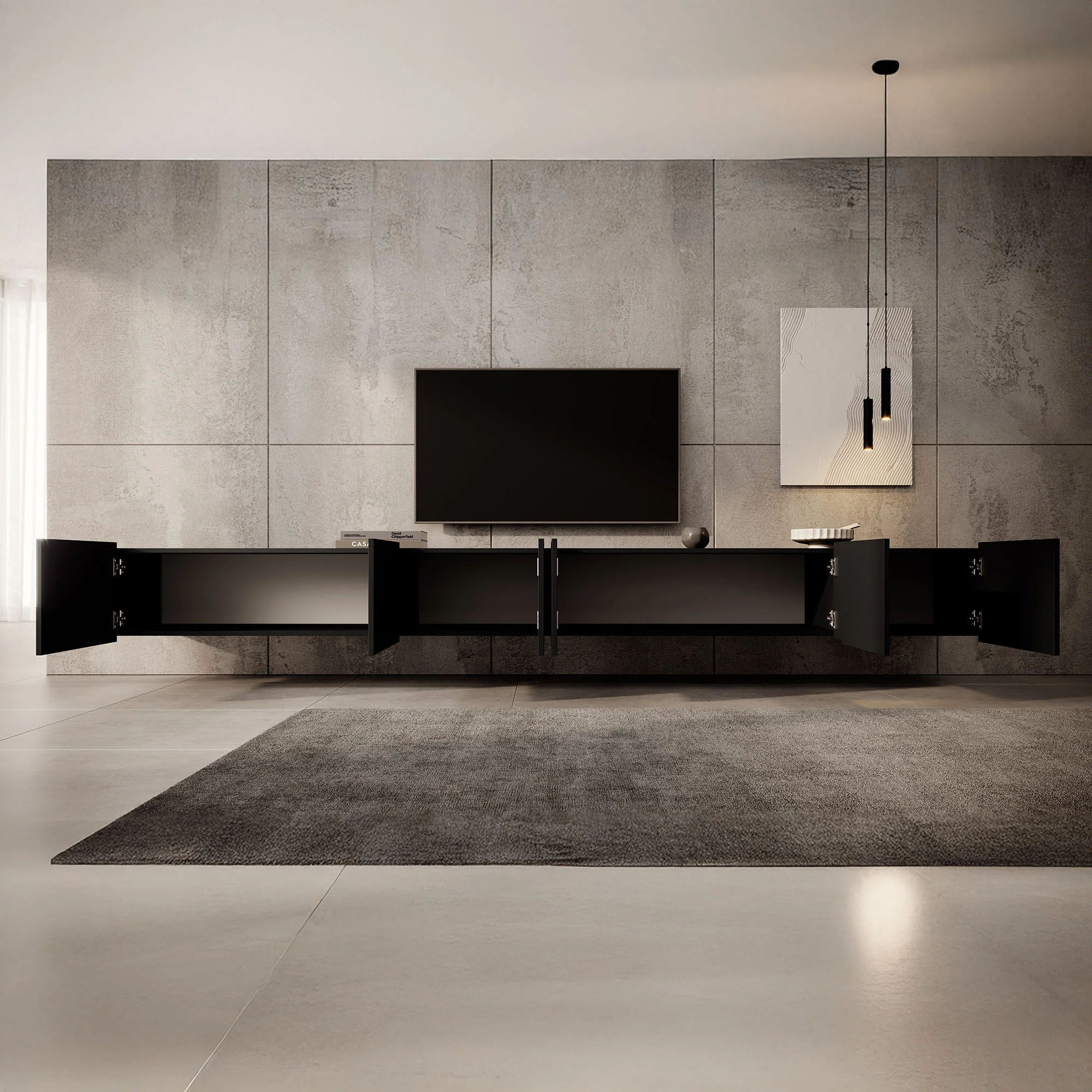 Calabas - TV-Meubel met 6 deuren - Mat zwart - 300x43x37 cm - Image 2