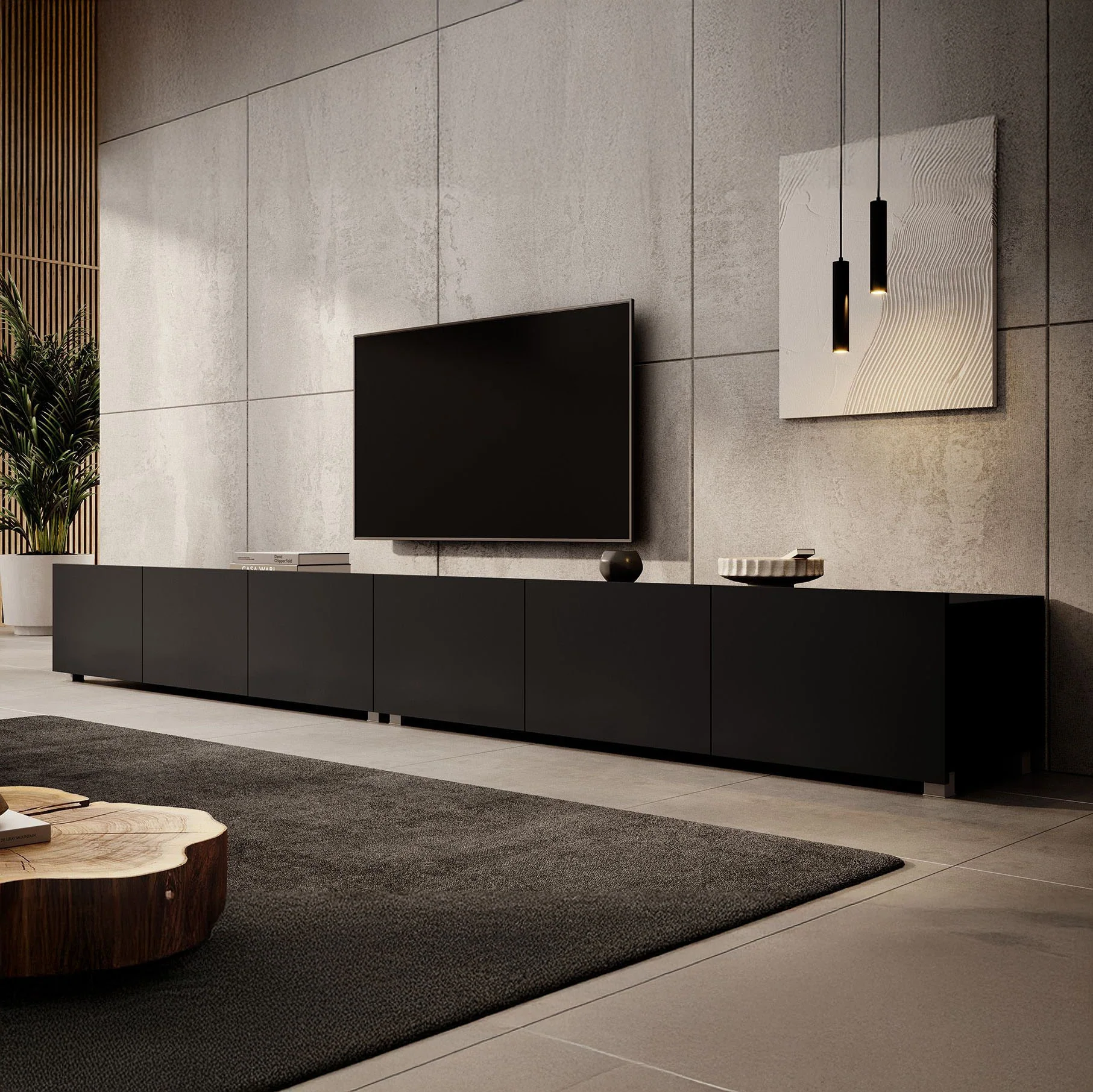 Calabas - TV-Meubel met 6 deuren - Mat zwart - 300x43x37 cm - Image 3