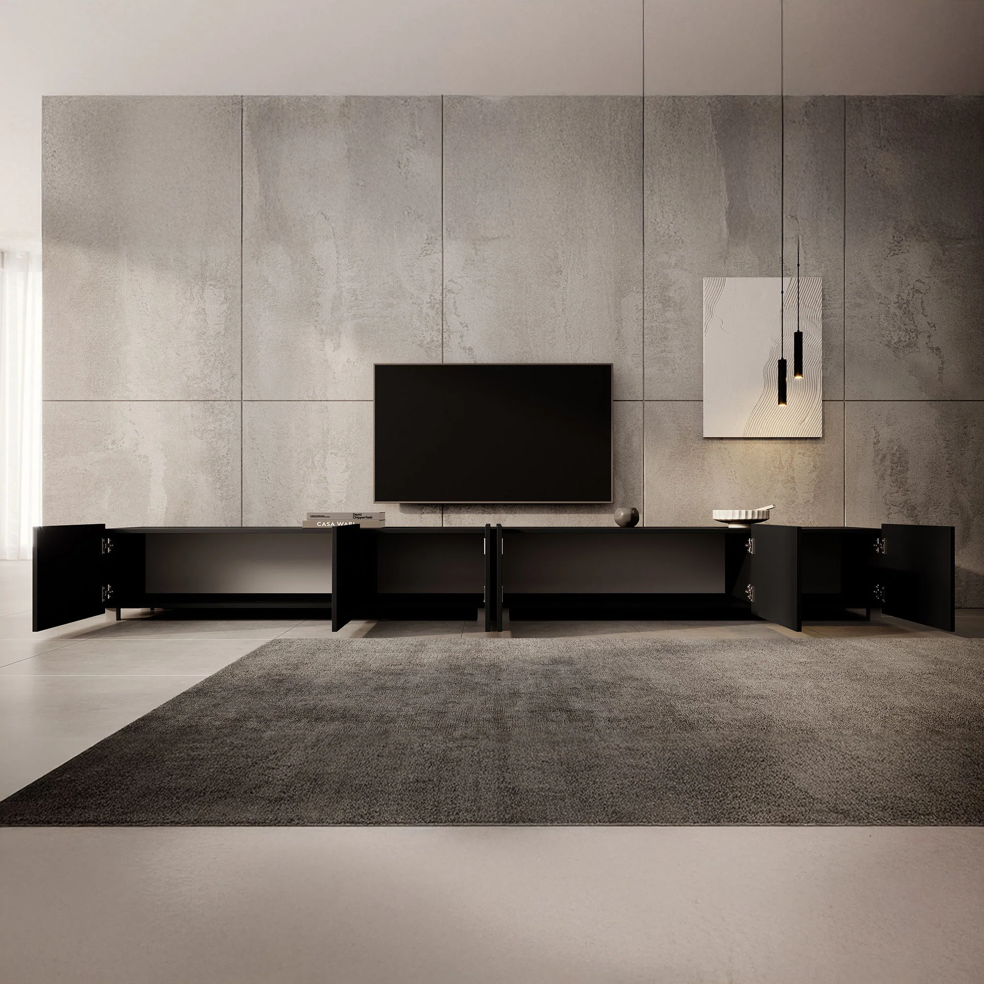 Calabas - TV-Meubel met 6 deuren - Mat zwart - 300x43x37 cm - Image 4