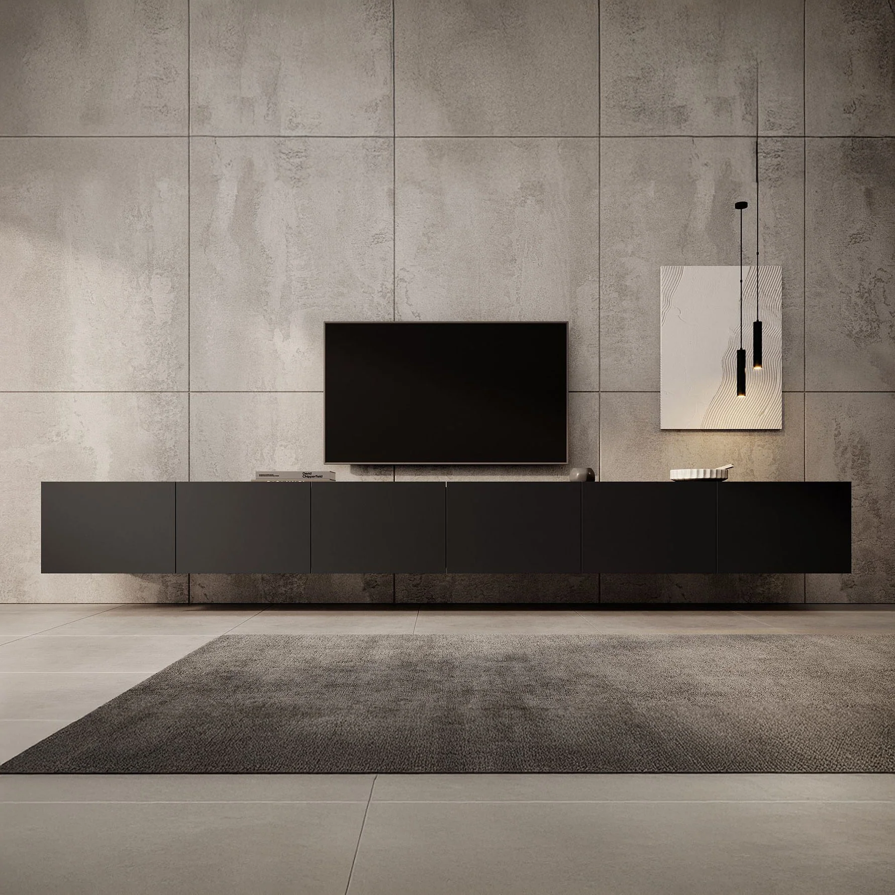 Calabas - TV-Meubel met 6 deuren - Mat zwart - 300x43x37 cm - Image 5