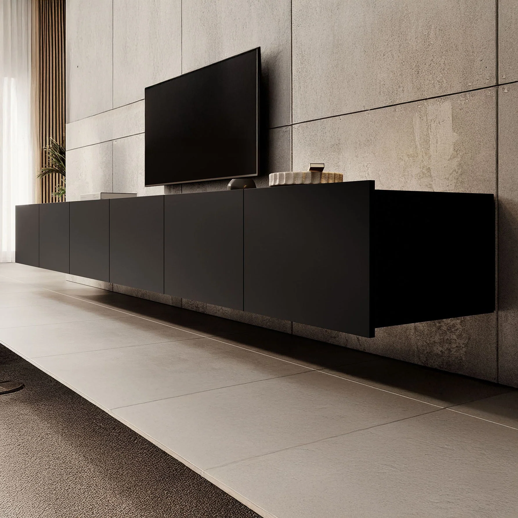 Calabas - TV-Meubel met 6 deuren - Mat zwart - 300x43x37 cm - Image 7
