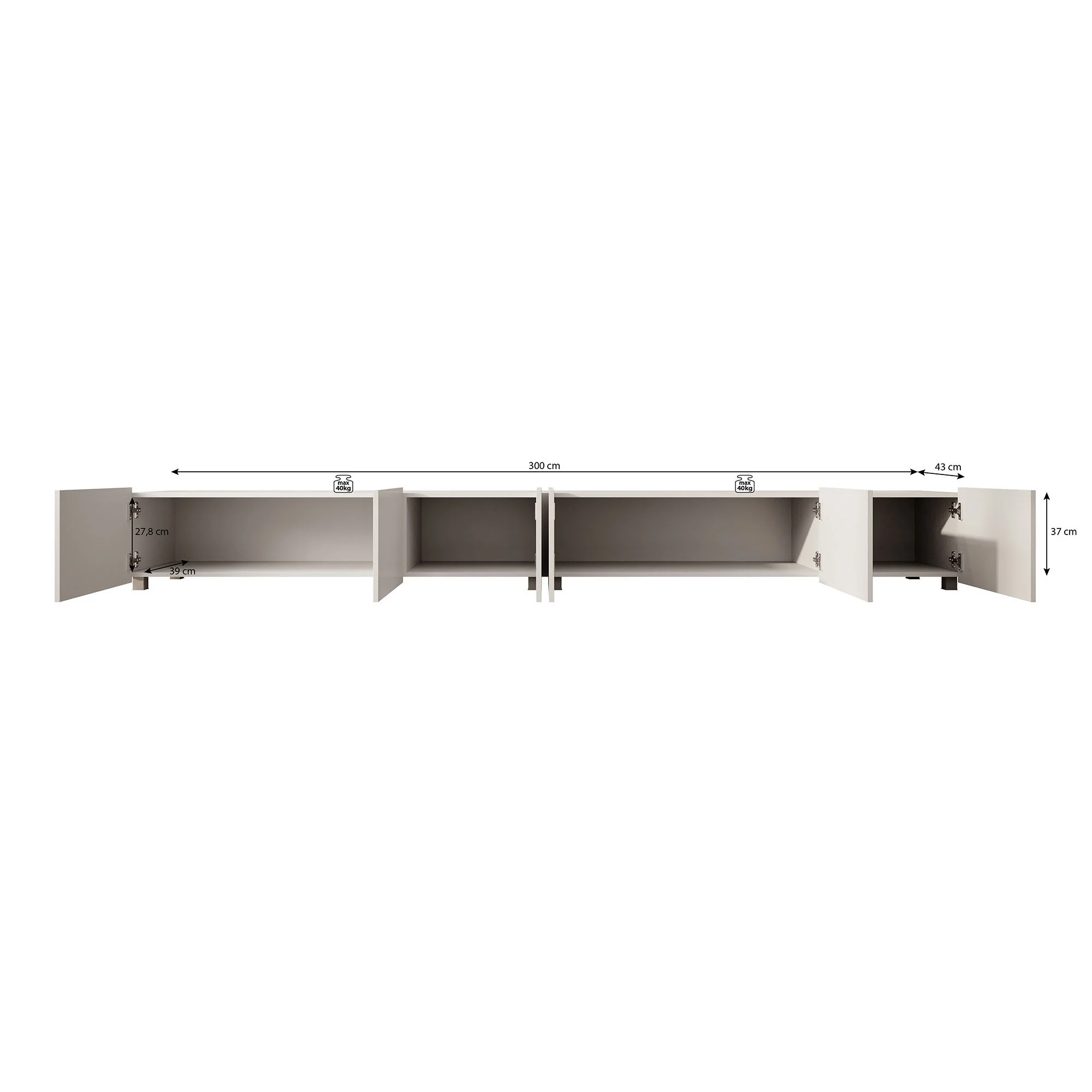 Calabas - TV-Meubel met 6 deuren - Mat zwart - 300x43x37 cm - Image 9