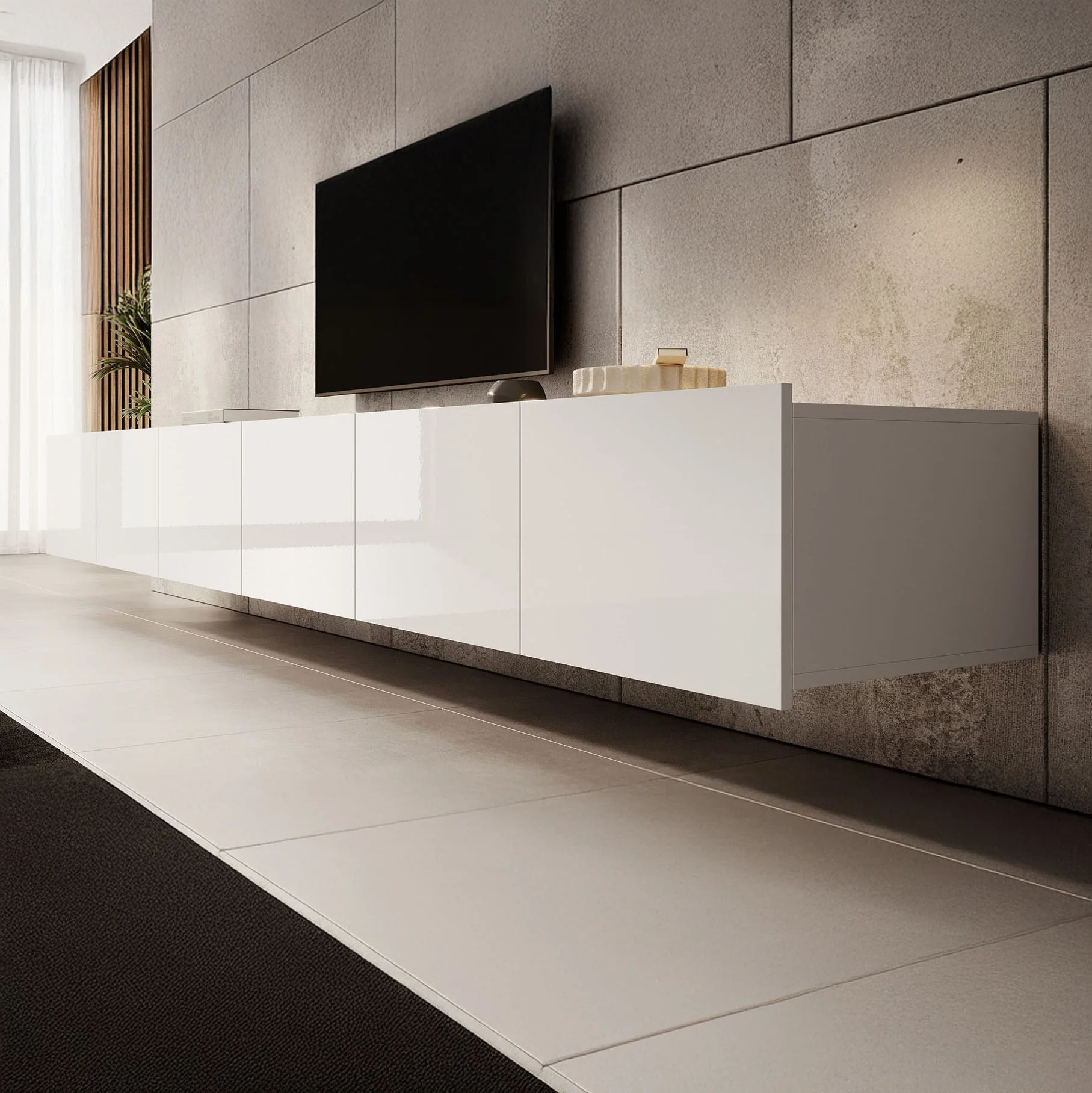 Calabas - TV-Meubel met 6 deuren - Wit - 300x43x37 cm - Image 7