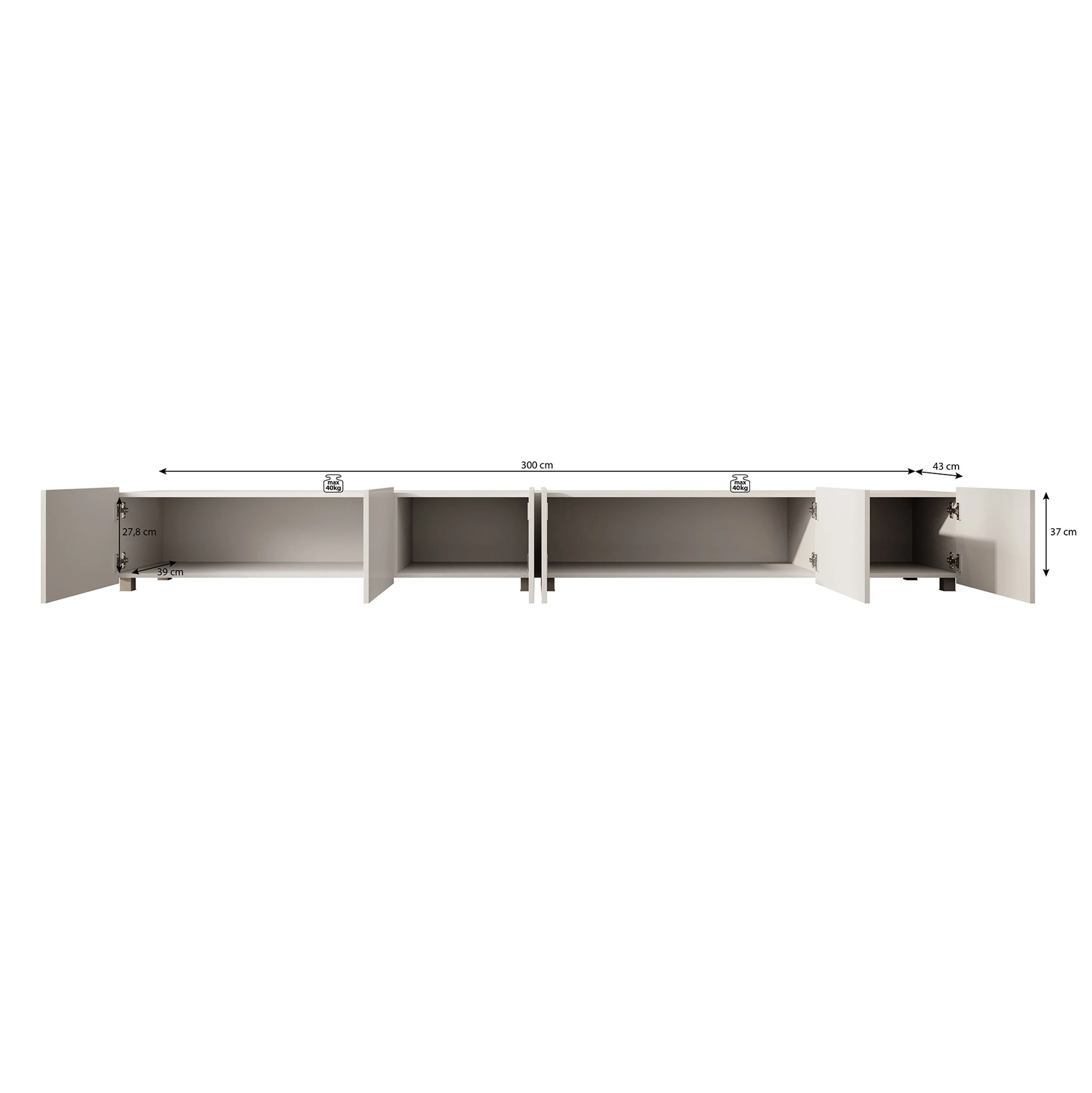 Calabas - TV-Meubel met 6 deuren - Wit - 300x43x37 cm - Image 9