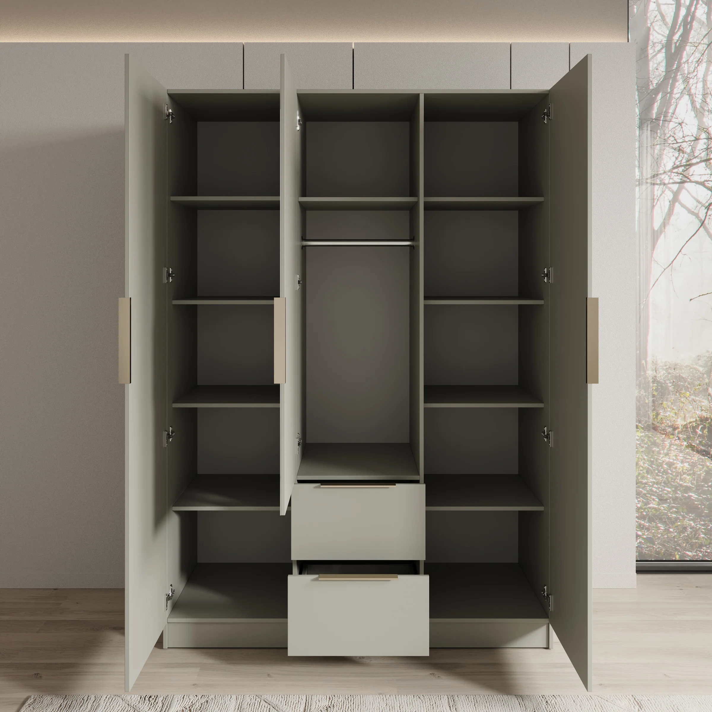 Caliero - Kledingkast 3-deurs met spiegel - Beige - 150x60x216 cm - Image 2