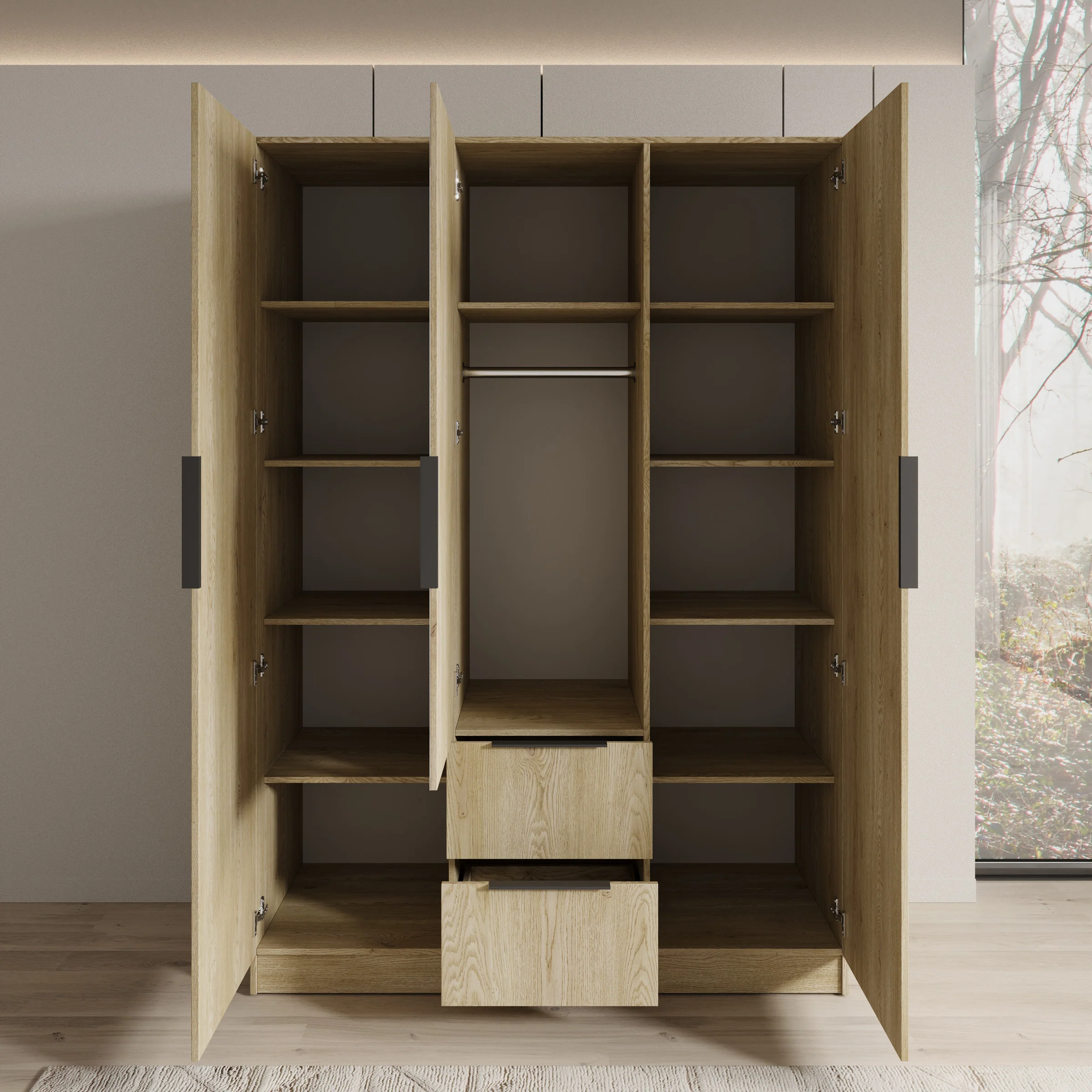 Caliero - Kledingkast 3-deurs met spiegel - Eikenpatroon - 150x60x216 cm - Image 2