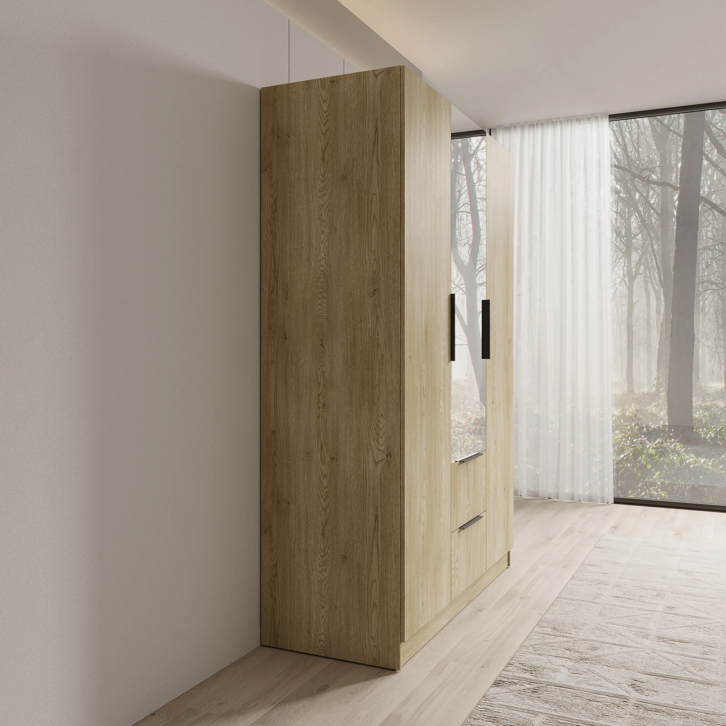 Caliero - Kledingkast 3-deurs met spiegel - Eikenpatroon - 150x60x216 cm - Image 4