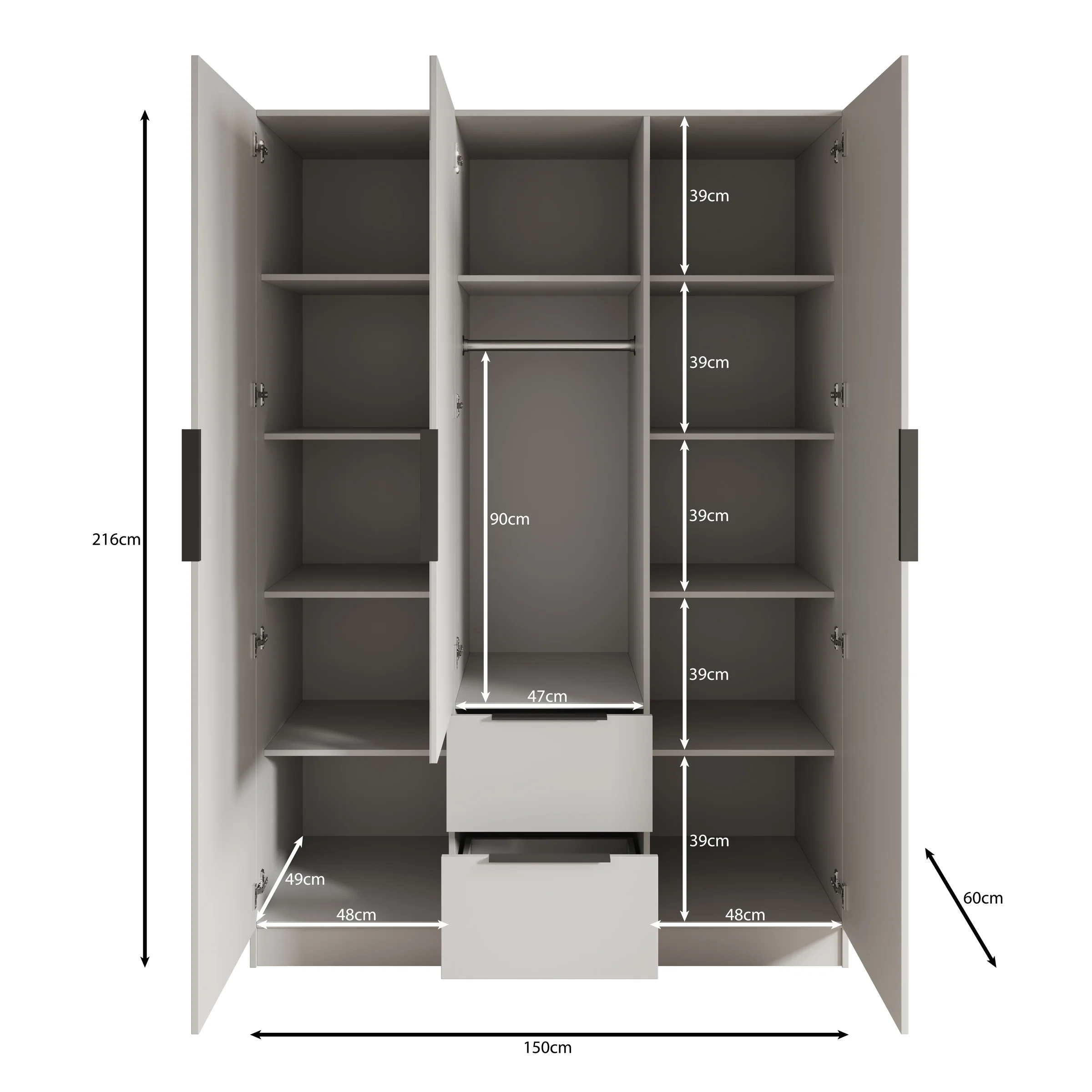 Caliero - Kledingkast 3-deurs met spiegel - Eikenpatroon - 150x60x216 cm - Image 5