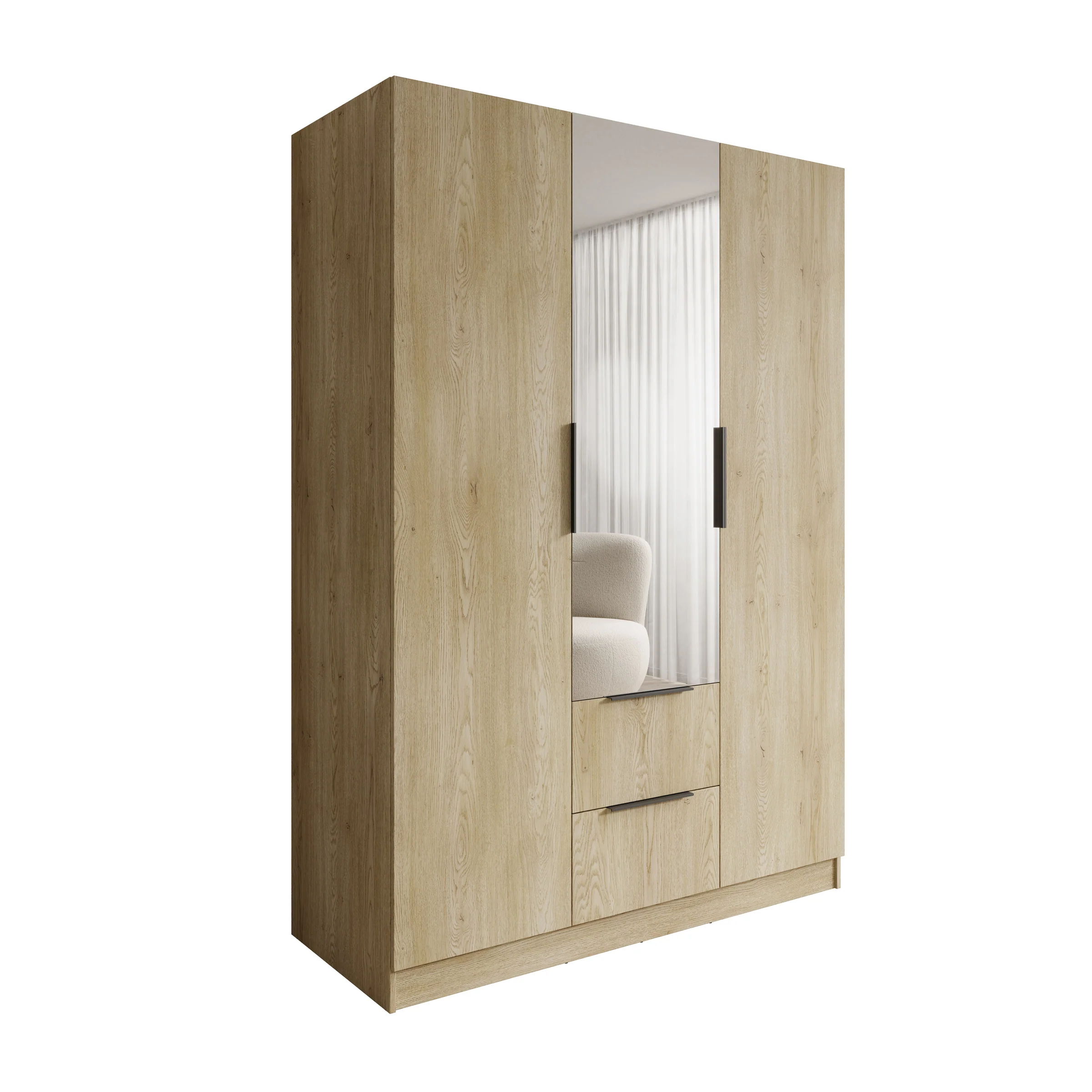 Caliero - Kledingkast 3-deurs met spiegel - Eikenpatroon - 150x60x216 cm - Image 7
