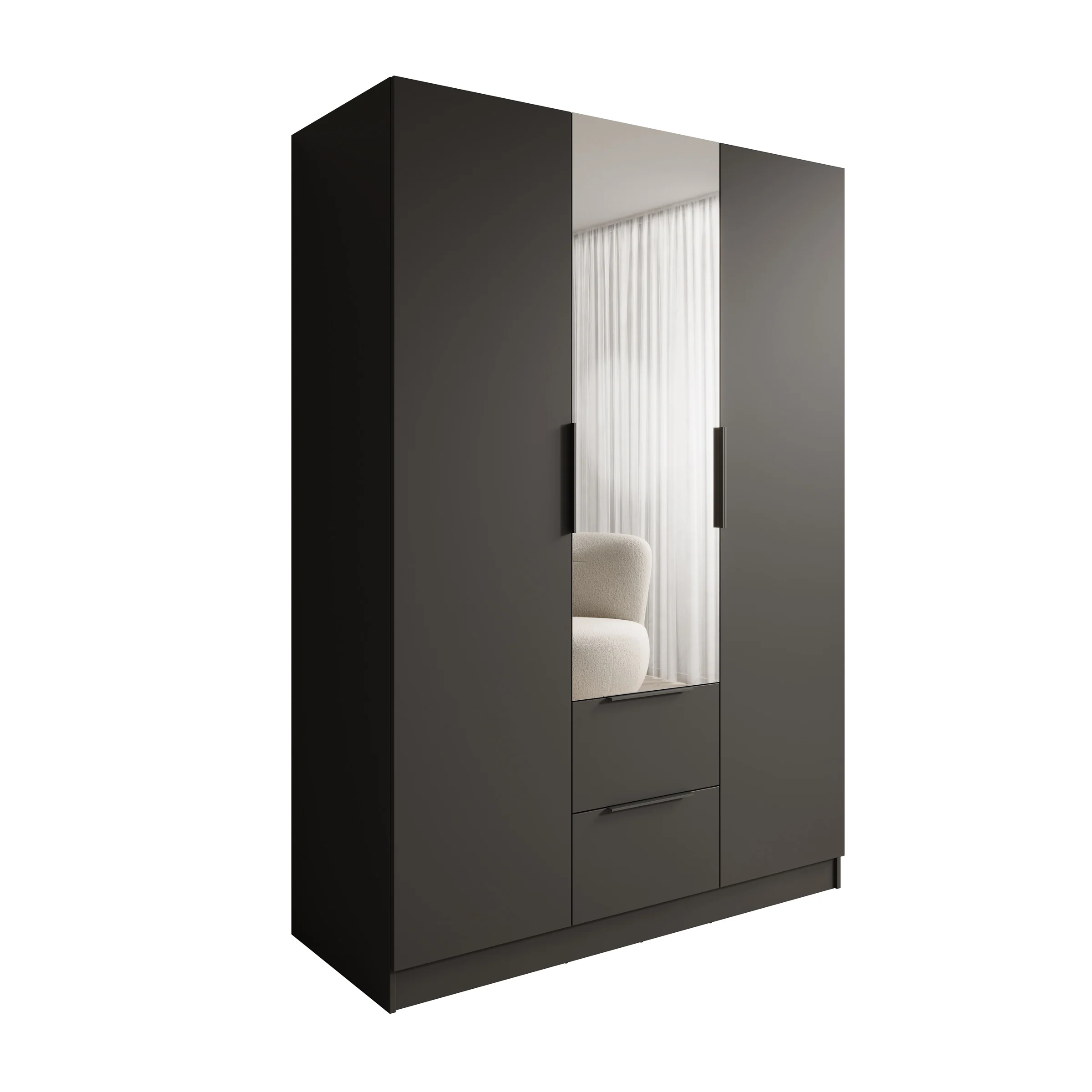 Caliero - Kledingkast 3-deurs met spiegel - Zwart - 150x60x216 cm - Image 7