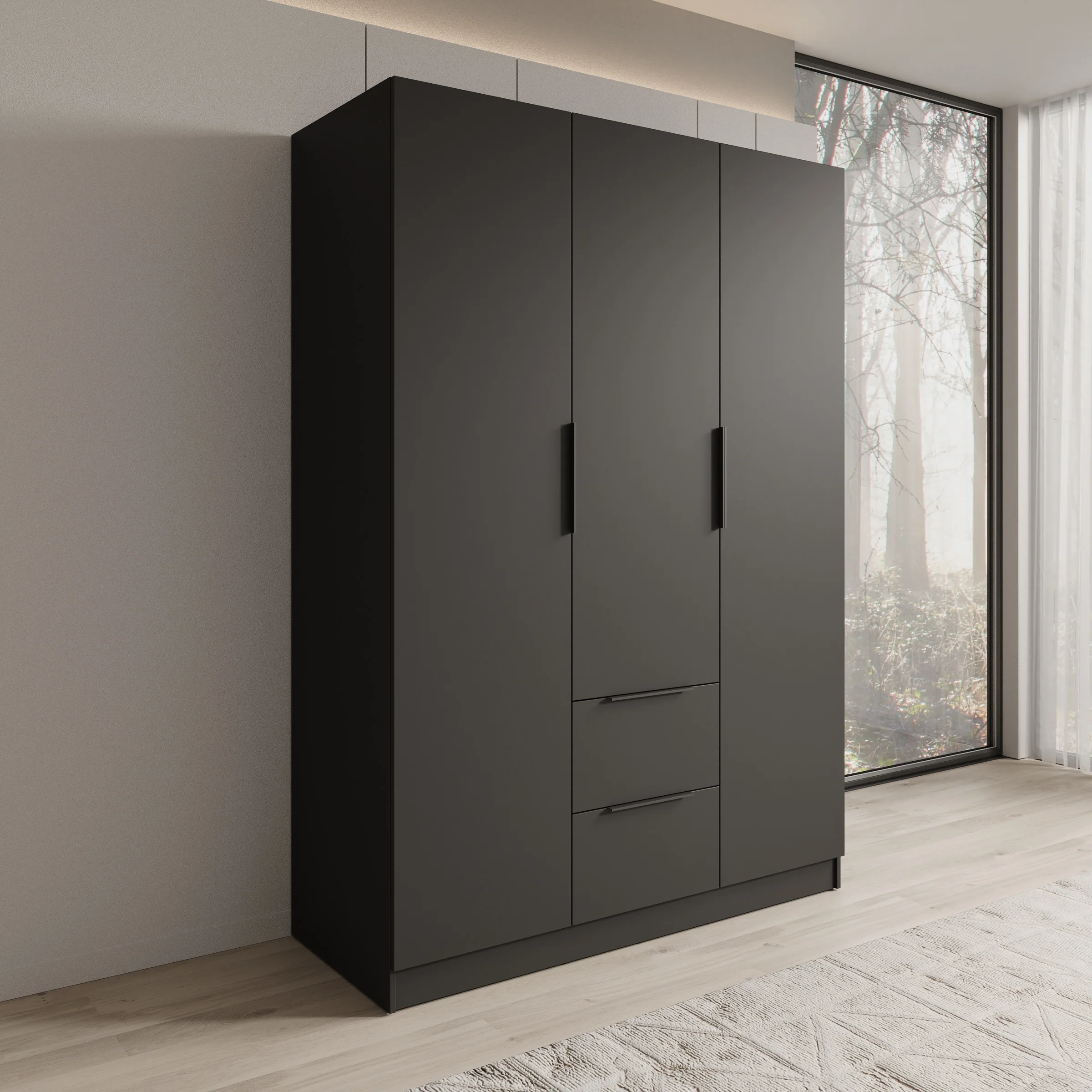 Caliero - Kledingkast 3-deurs - Zwart - 150x60x216 cm