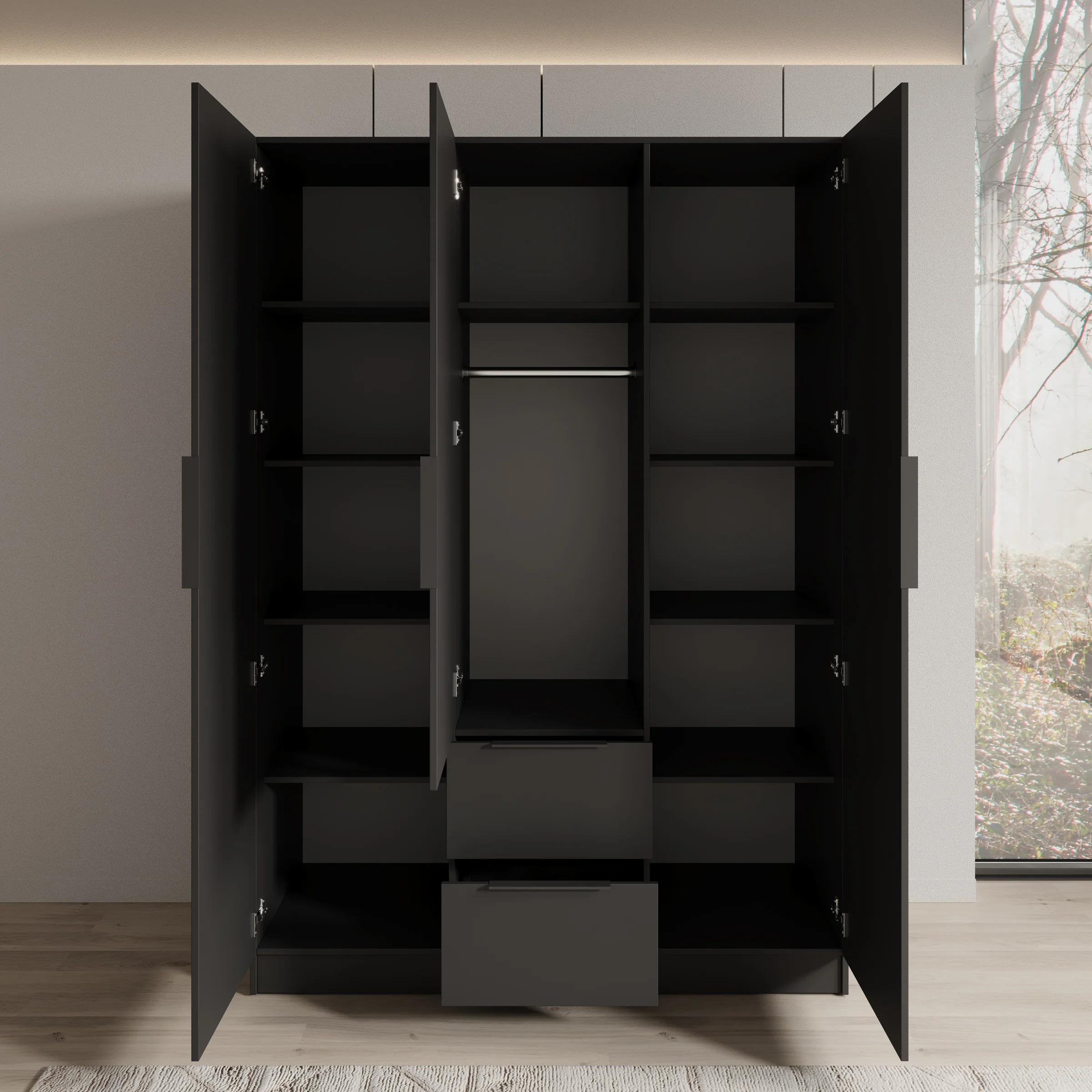 Caliero - Kledingkast 3-deurs - Zwart - 150x60x216 cm - Image 2