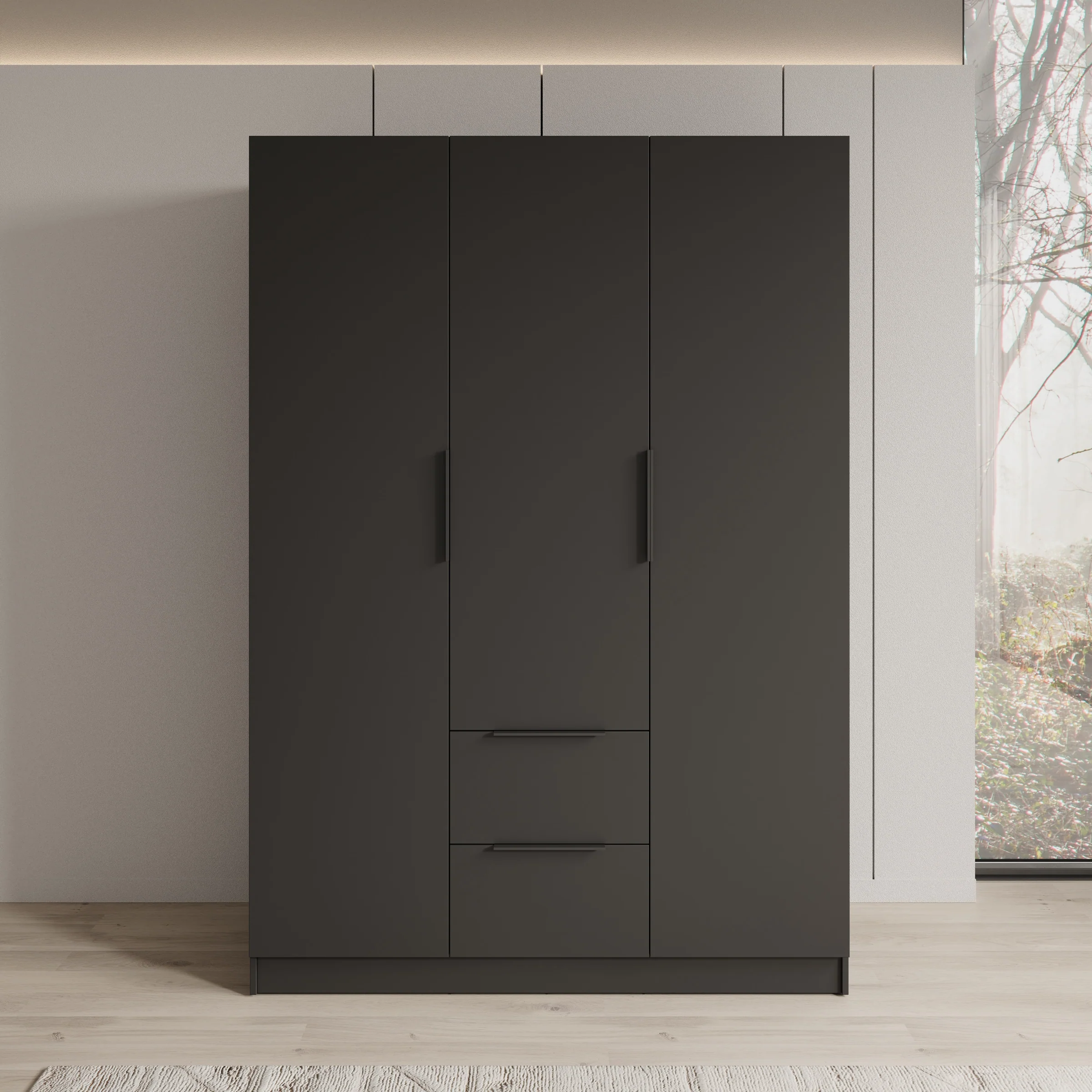 Caliero - Kledingkast 3-deurs - Zwart - 150x60x216 cm - Image 3