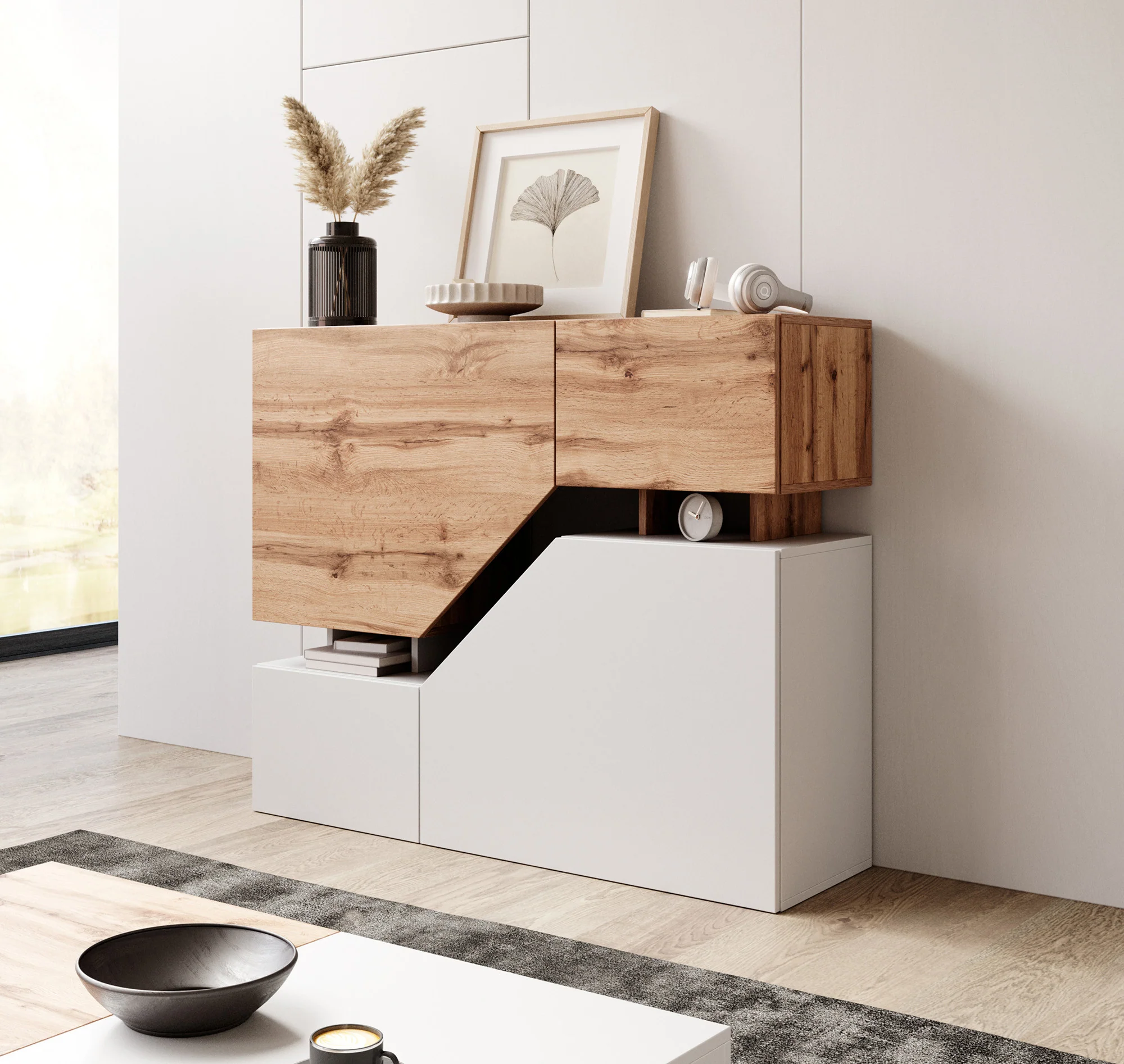 Canberra - Dressoir - Eiken/wit - 120x35x100 cm