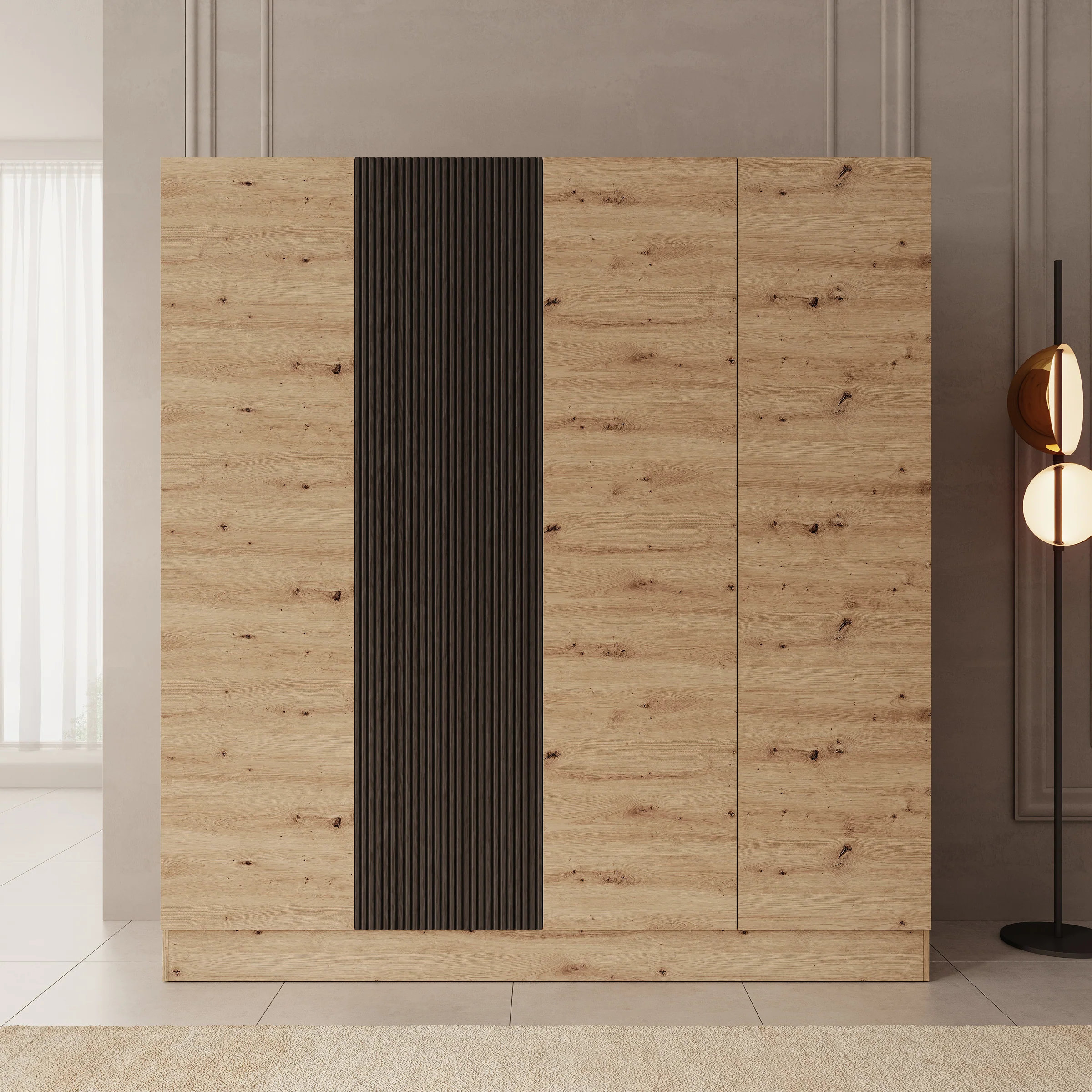 Capri - Kledingkast 4-deurs - Eiken - 205x55x220 cm - Image 3