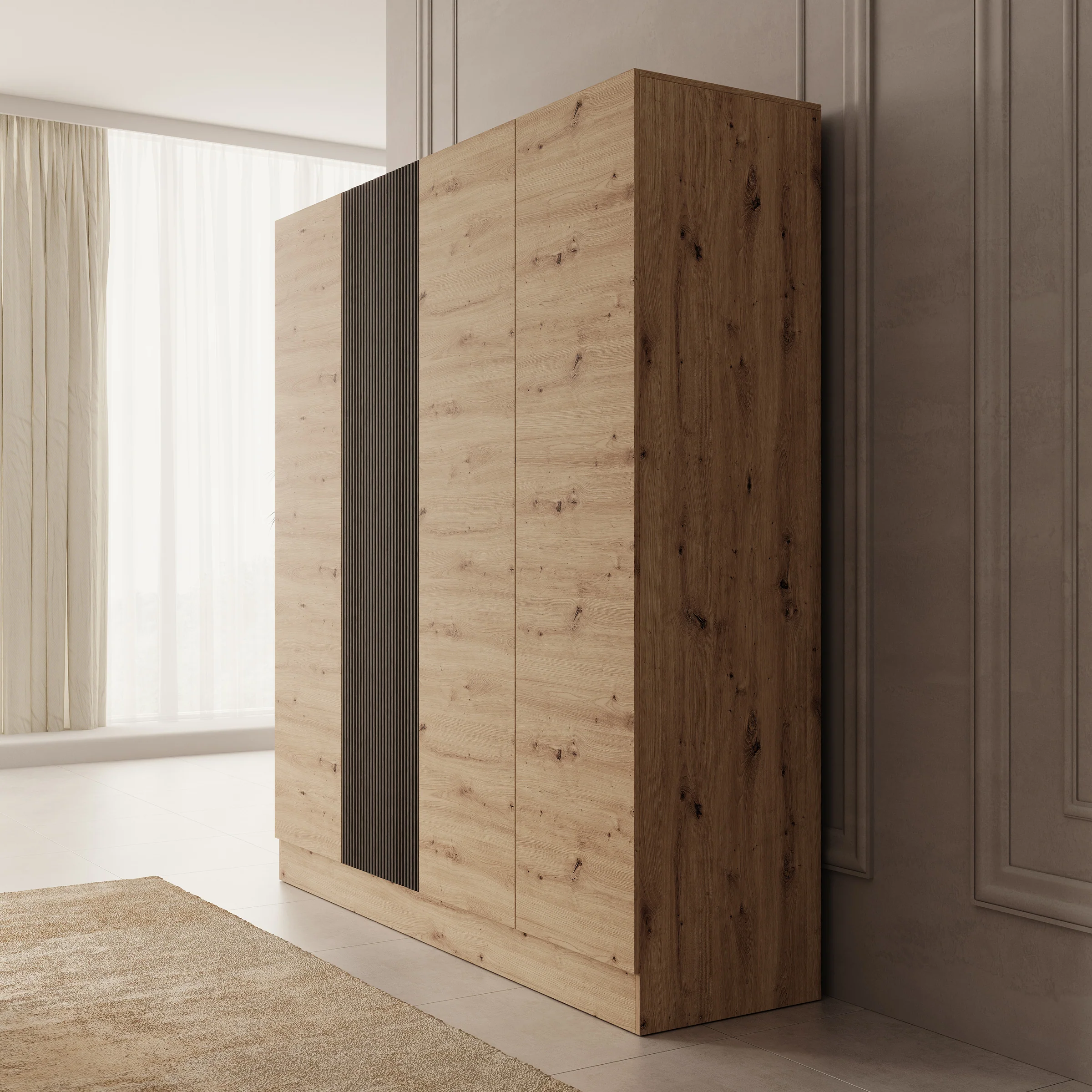 Capri - Kledingkast 4-deurs - Eiken - 205x55x220 cm - Image 4
