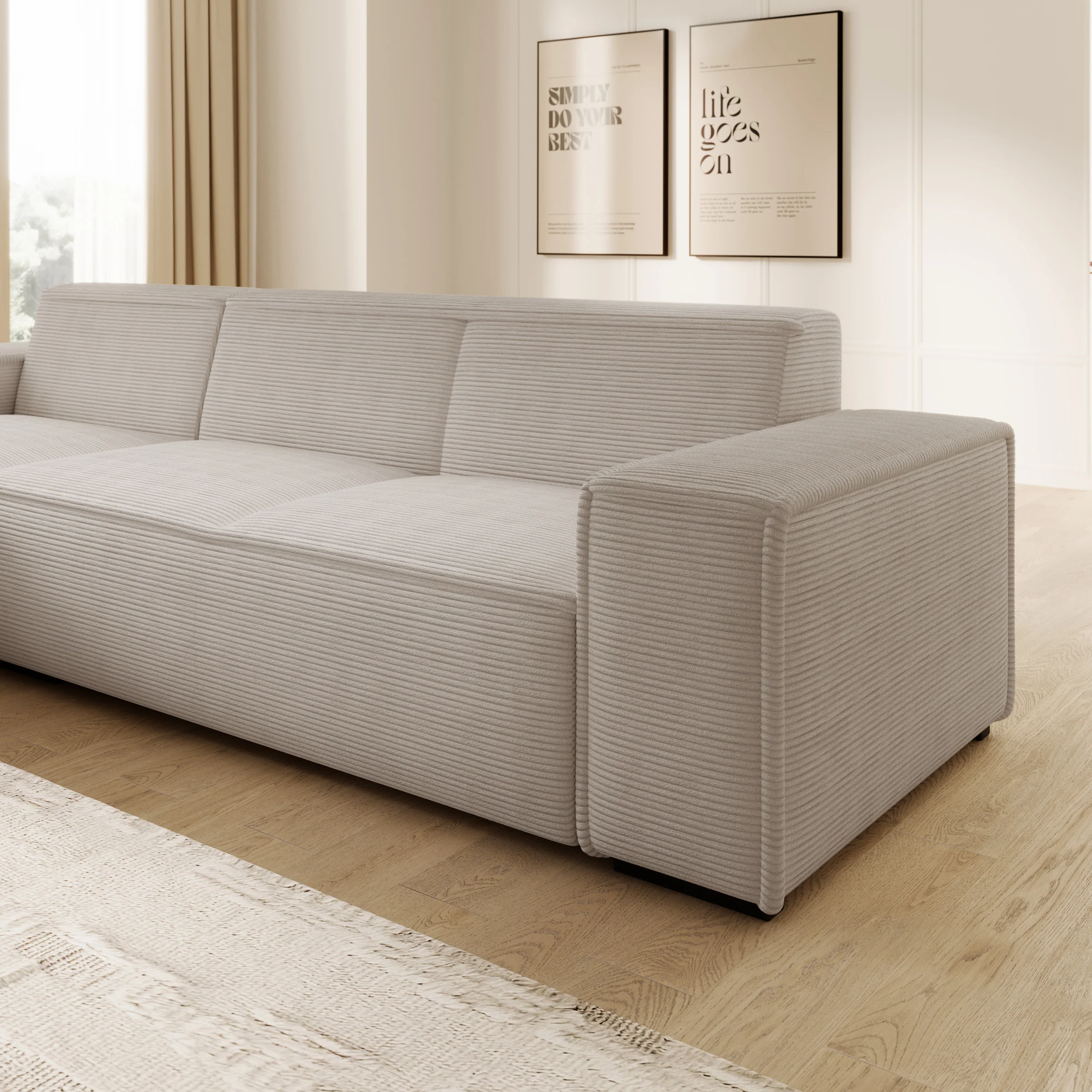 Cardiff - Hoekbank 3-zits met chaise longue - Ribstof beige - Links - Image 3