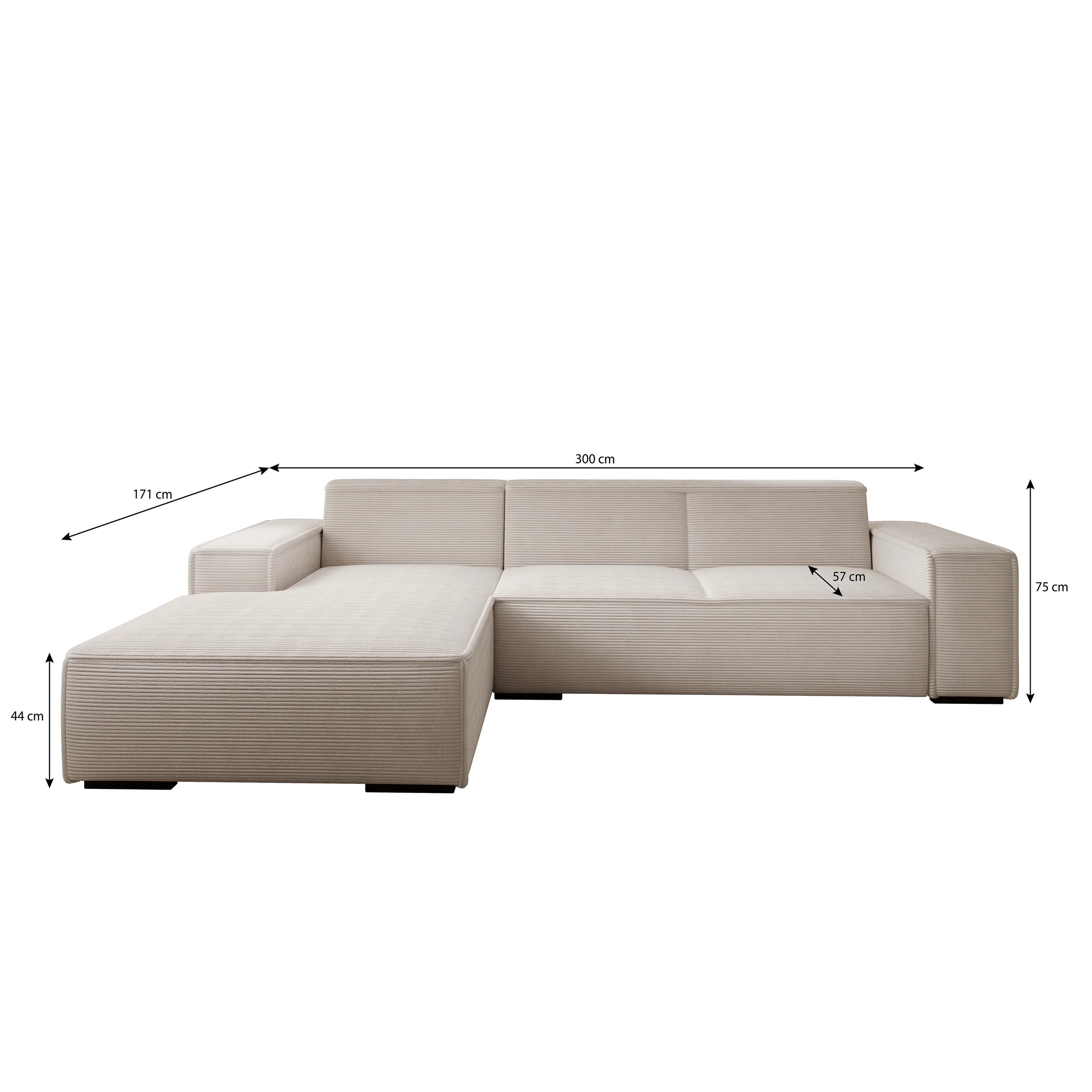 Cardiff - Hoekbank 3-zits met chaise longue - Ribstof beige - Links - Image 4