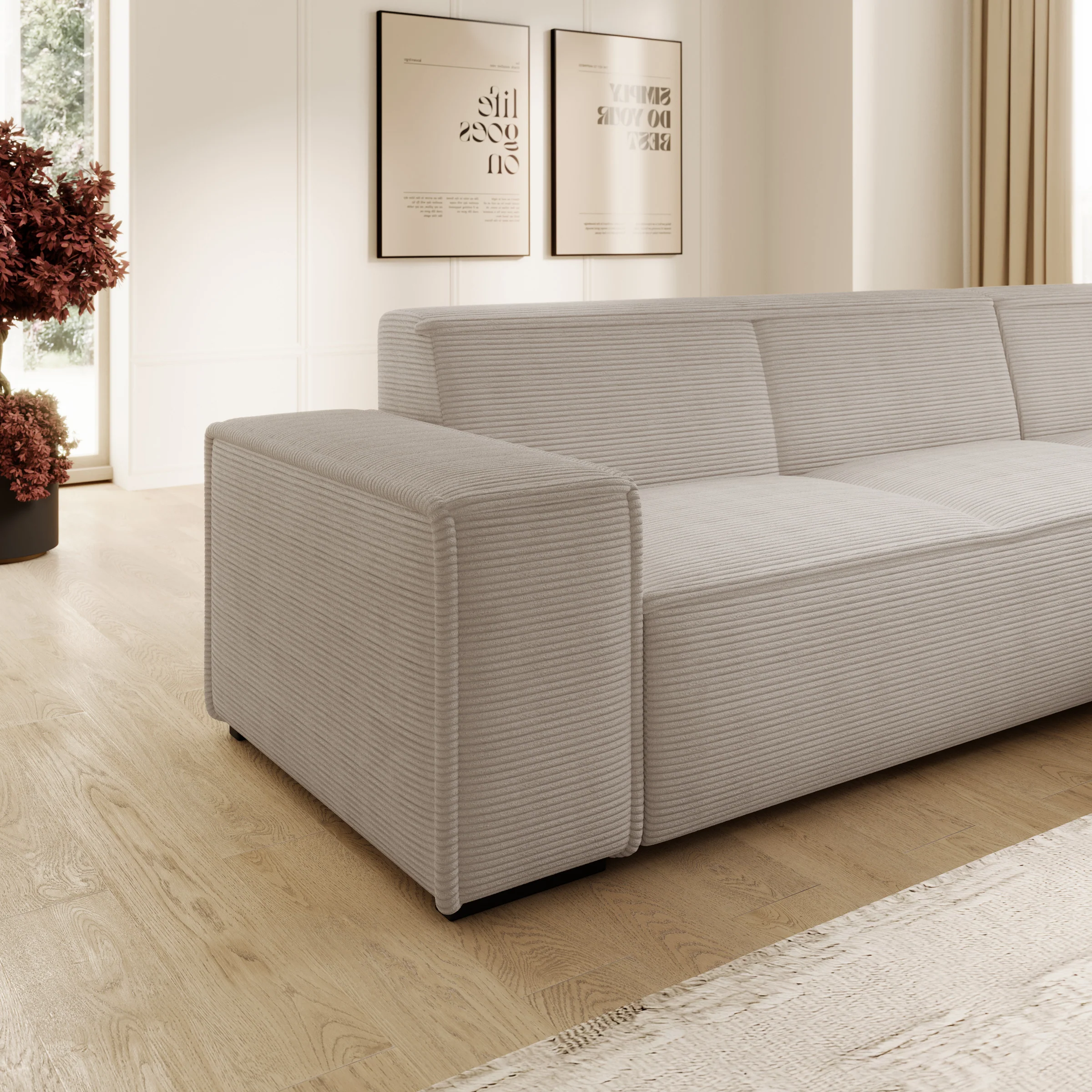Cardiff - Hoekbank 3-zits met chaise longue - Ribstof beige - Rechts - Image 3