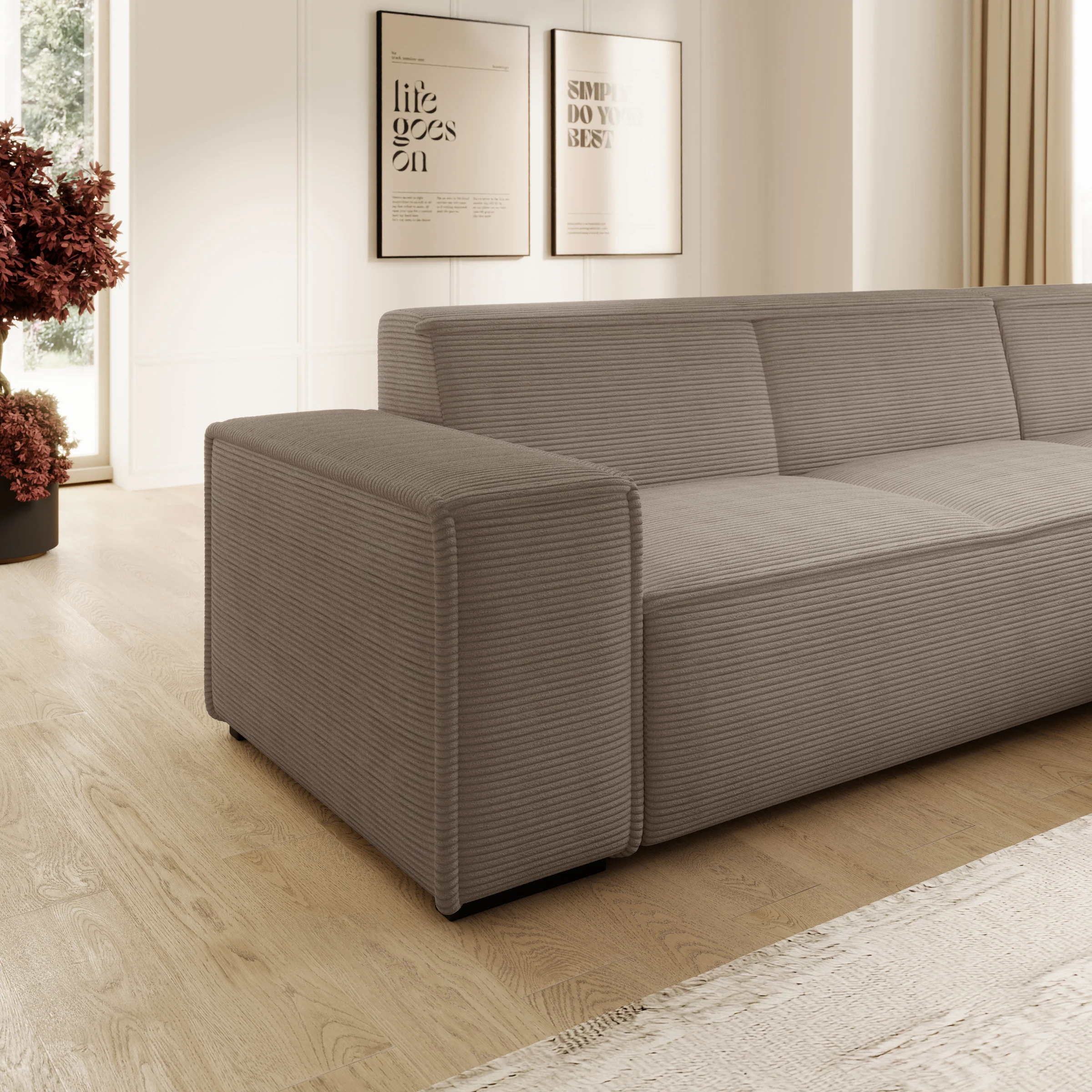 Cardiff - Hoekbank 3-zits met chaise longue - Ribstof bruin - Rechts - Image 3