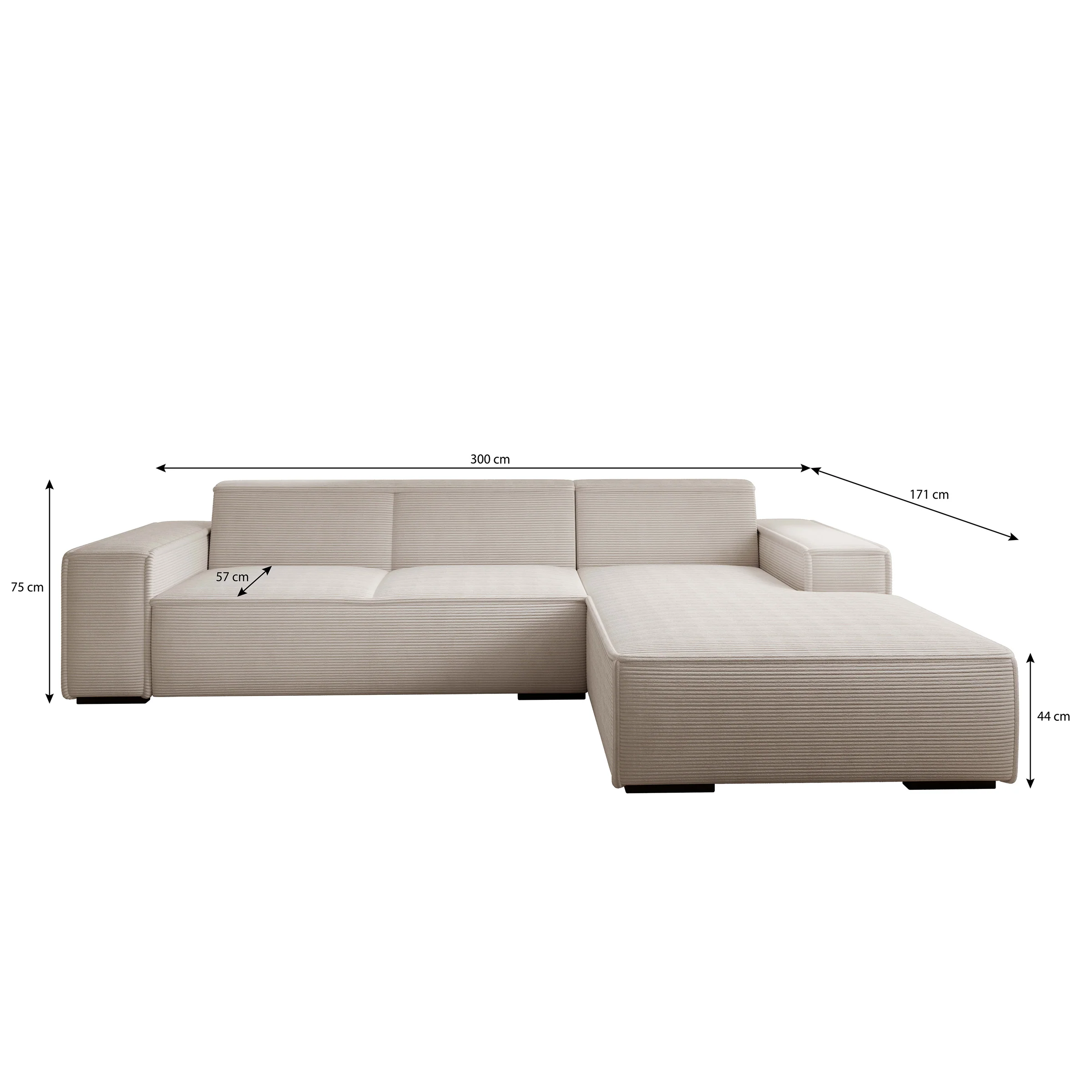 Cardiff - Hoekbank 3-zits met chaise longue - Ribstof bruin - Rechts - Image 4