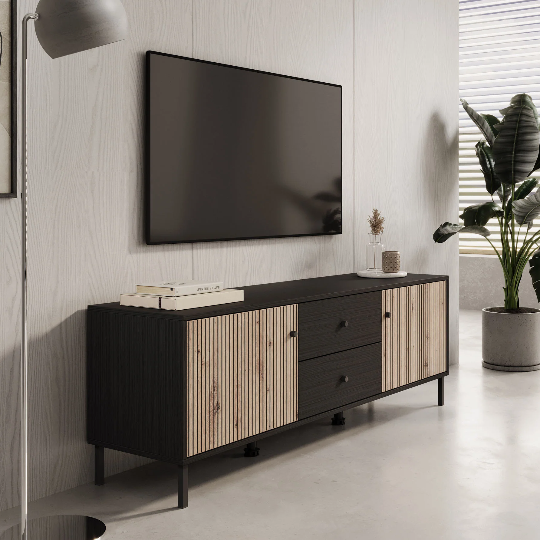 Charles - TV-Meubel met 2 deuren - Eiken - 157 cm - Image 4