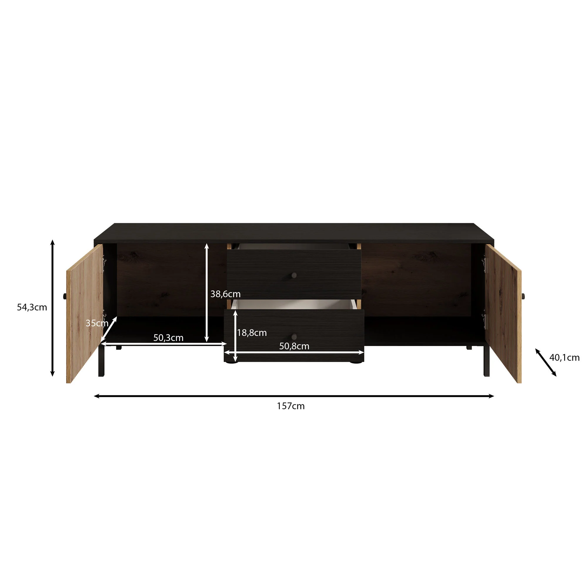 Charles - TV-Meubel met 2 deuren - Eiken - 157 cm - Image 5
