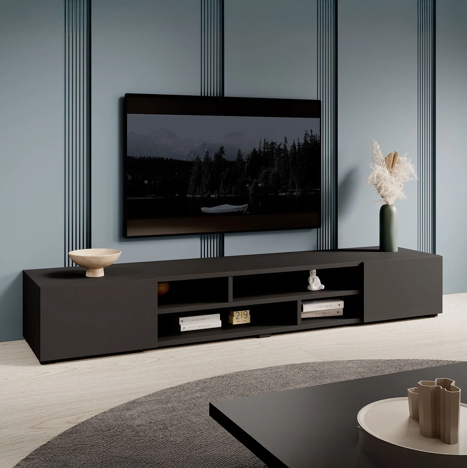 Charo - TV-Meubel - met 2 deuren - Mat zwart - 208 cm - Image 3