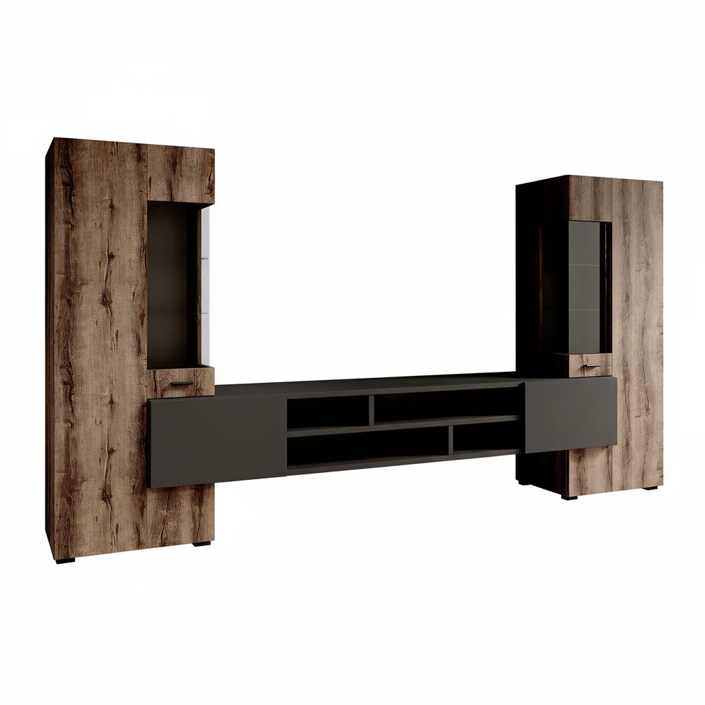 Charo - Wandmeubel - Eiken/zwart - 270x45x143 cm - Image 6