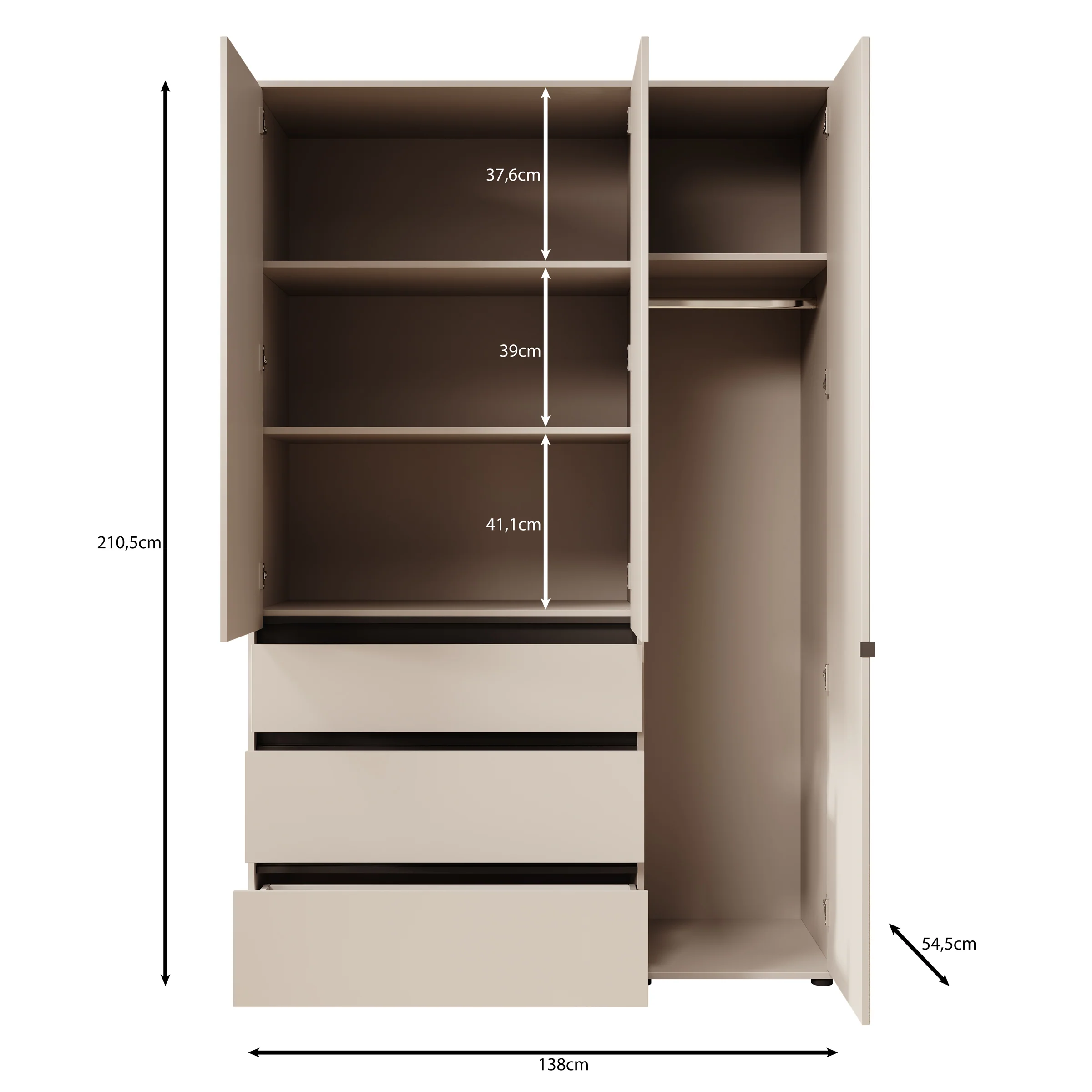 Cirelle 2 - Kledingkast 3-deurs - Eikenpatroon - 138x55x211 - Image 5
