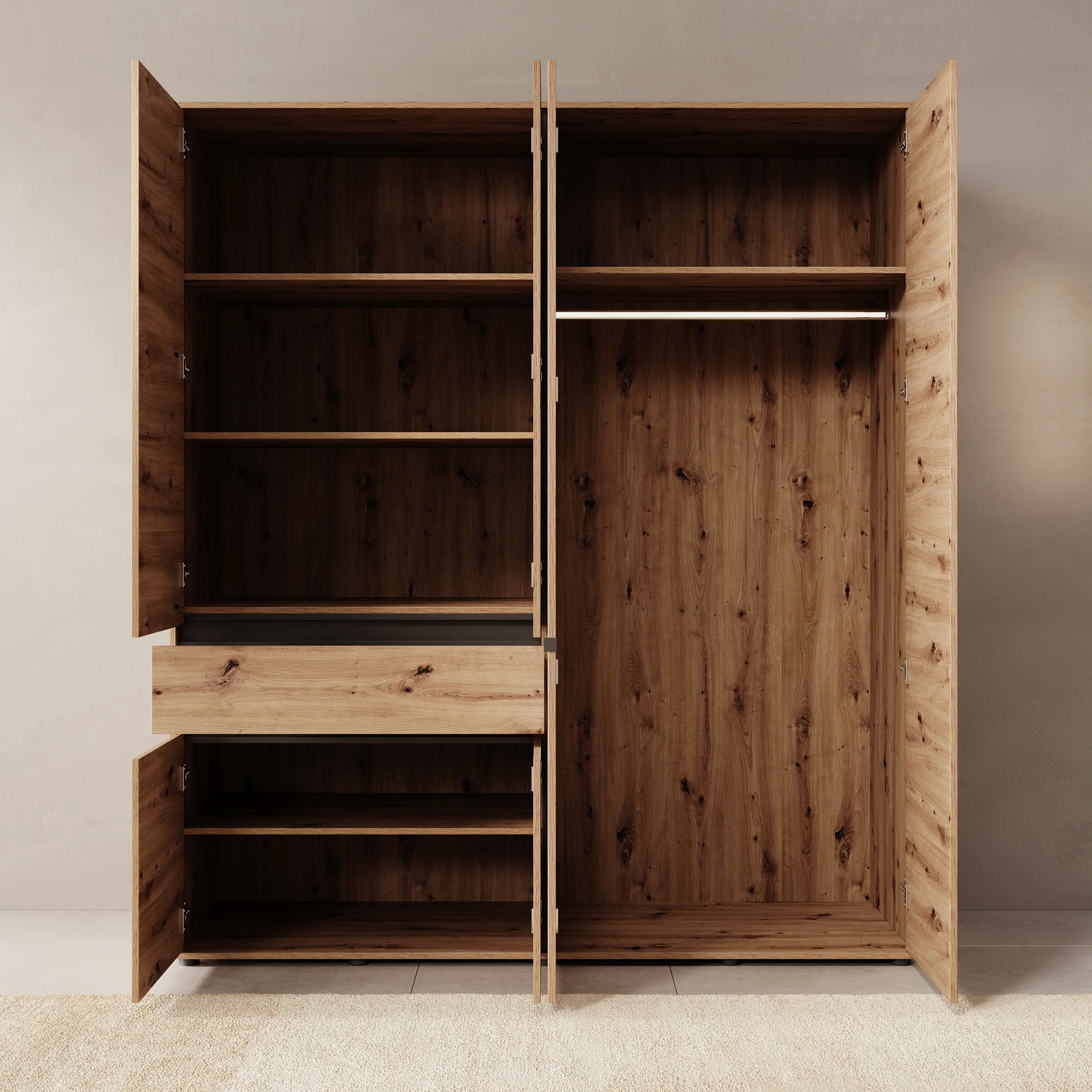 Cirelle 2 - Kledingkast met 6 deuren - Eikenpatroon - 183x55x211 cm - Image 2