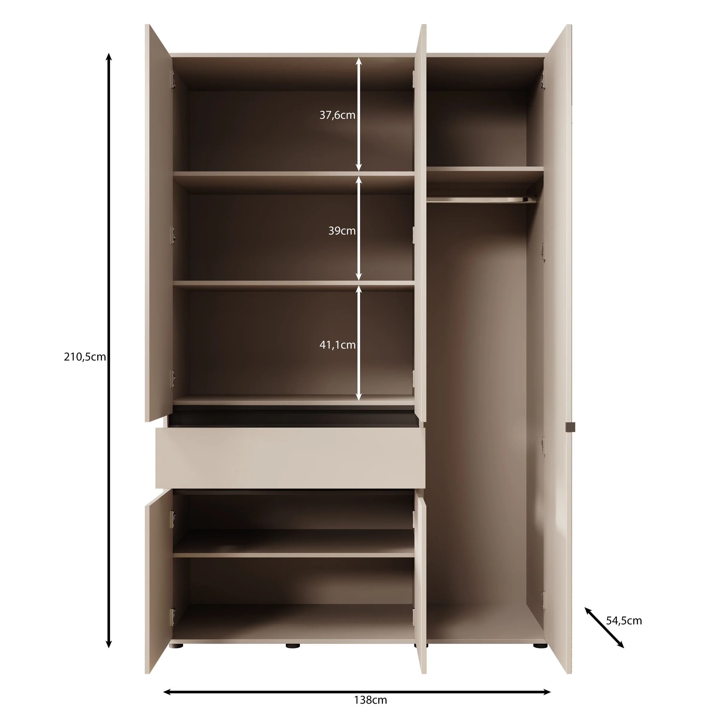 Cirelle - Kledingkast 5-deurs - Eikenpatroon - 138x55x211 cm - Image 5