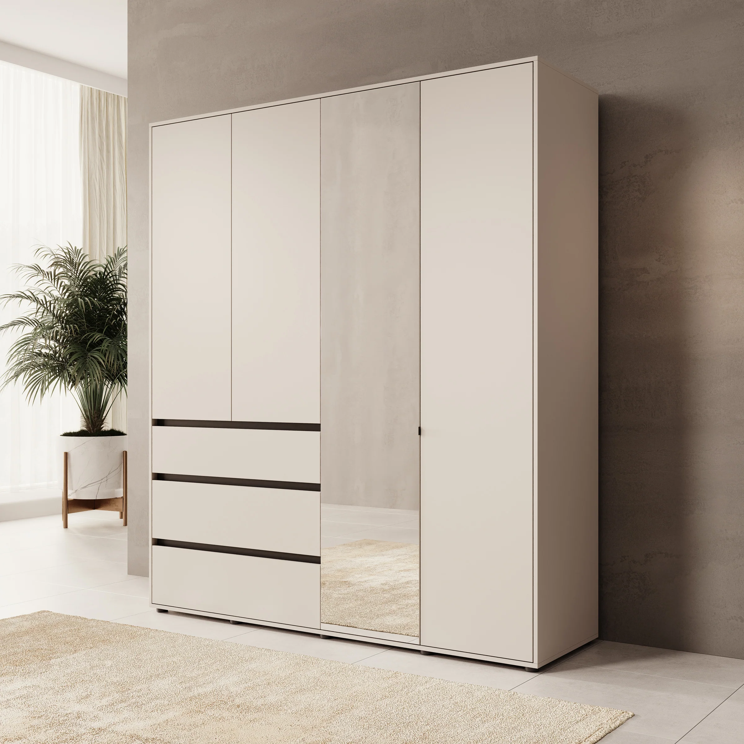 Cirelle - Kledingkast 4-deurs - Beige - 183x55x211 cm