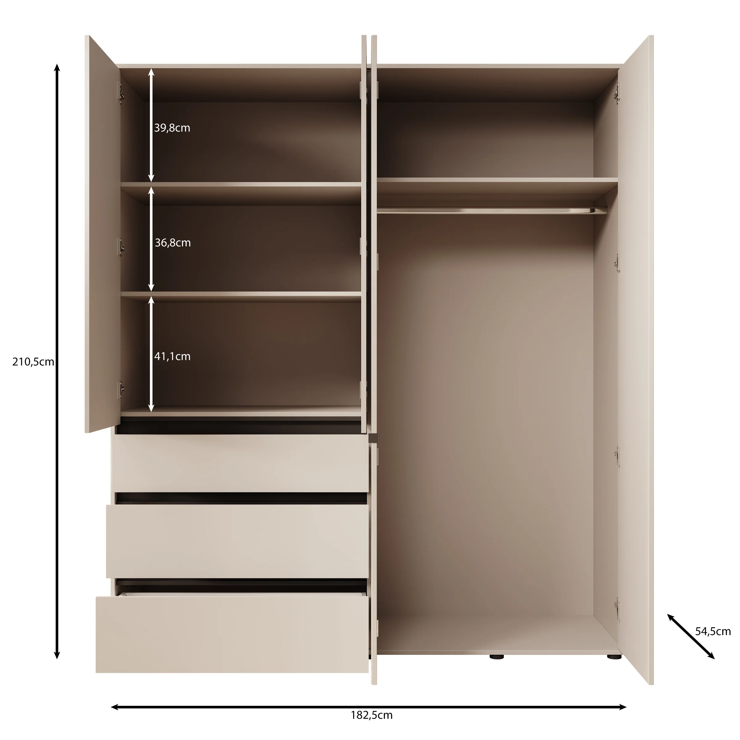 Cirelle - Kledingkast 4-deurs - Beige - 183x55x211 cm - Image 5
