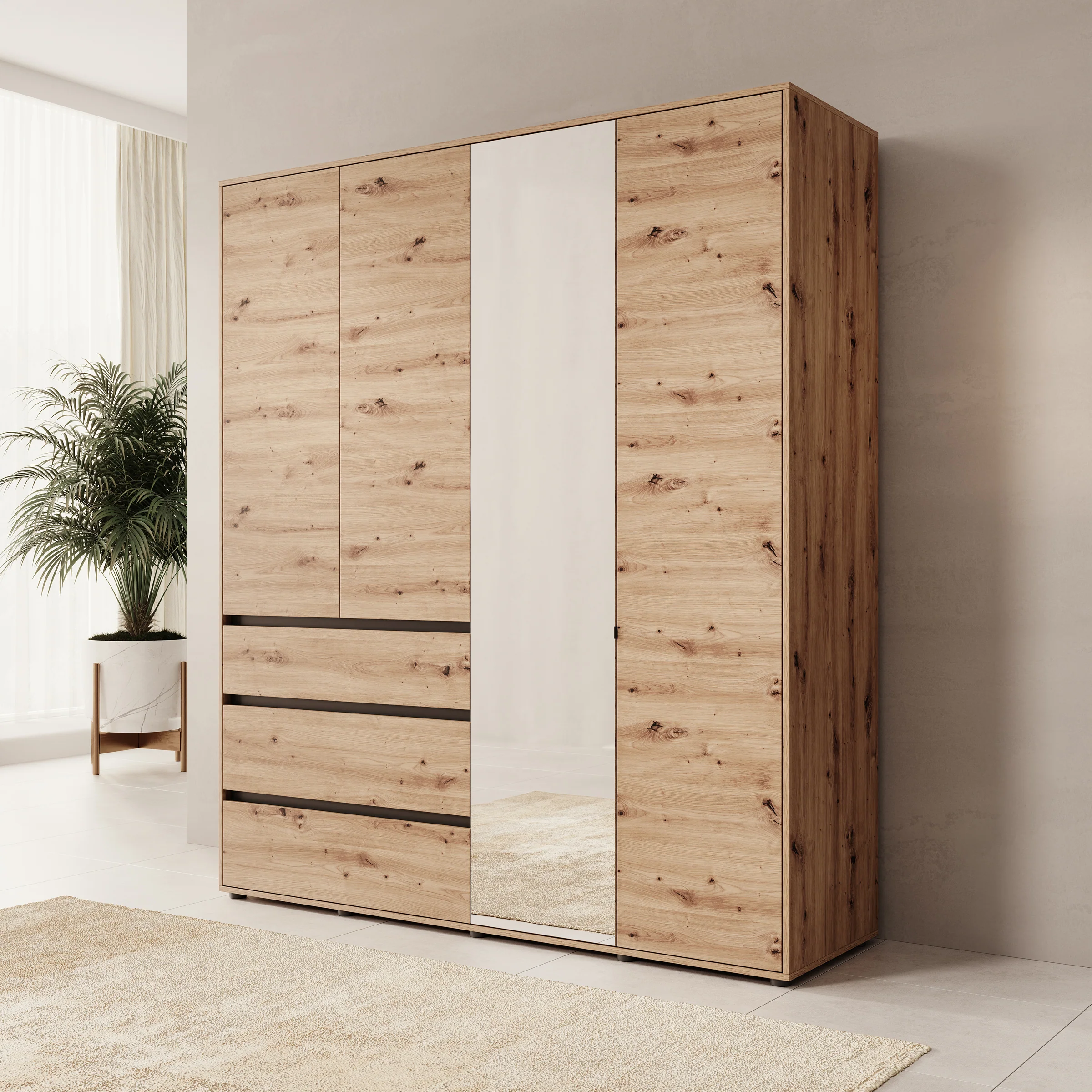 Cirelle - Kledingkast 4-deurs - Eikenpatroon - 183x55x211 cm