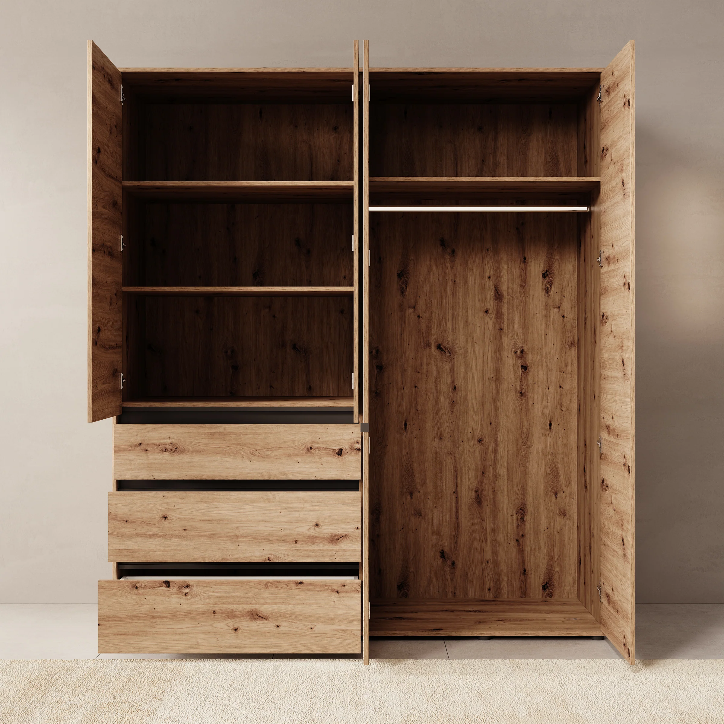 Cirelle - Kledingkast 4-deurs - Eikenpatroon - 183x55x211 cm - Image 2