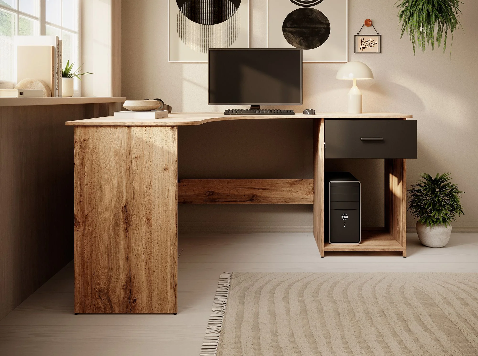 Ciudad - Bureau - Eiken/zwart - 155x125 cm - Image 3