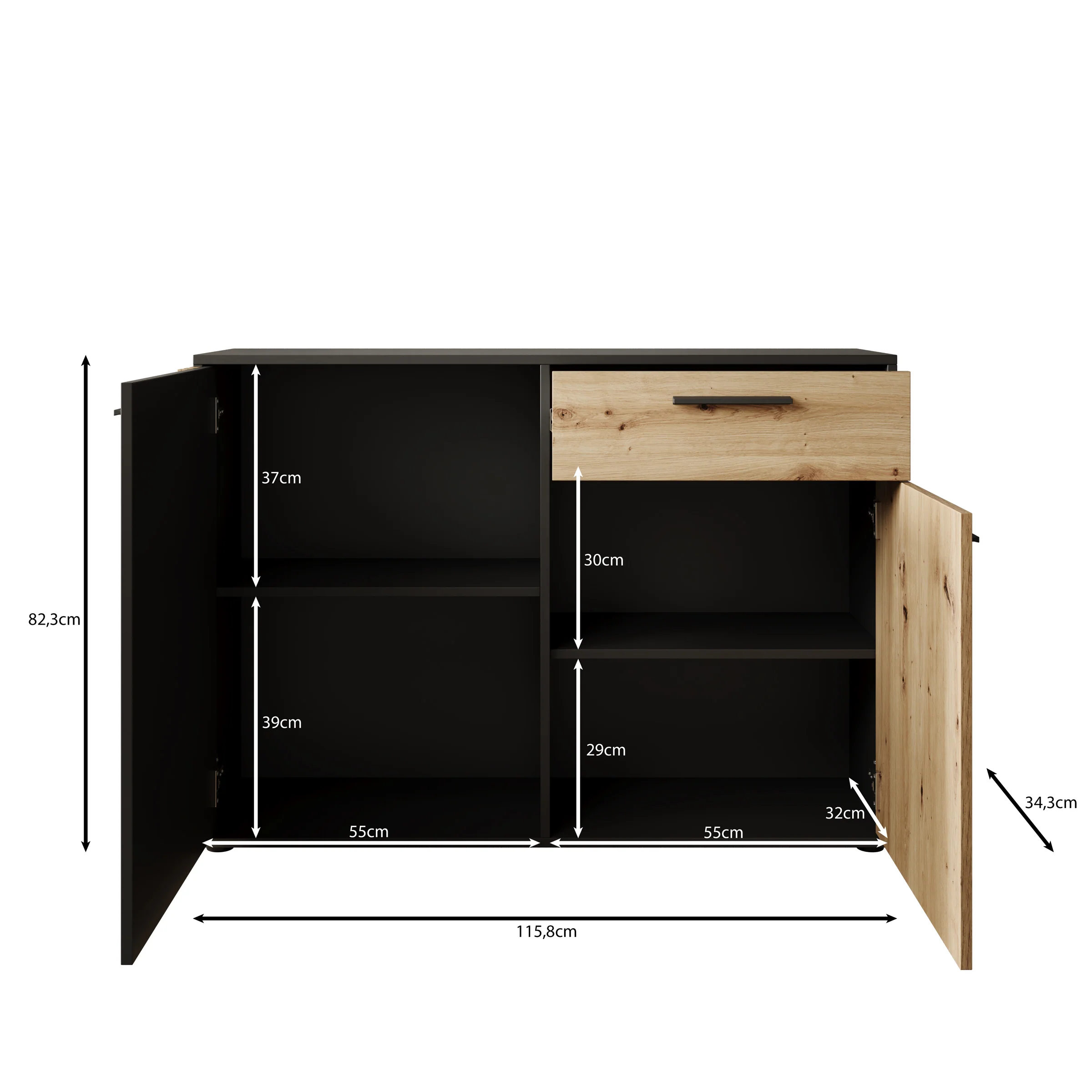 Clover - Dressoir - Eiken/Zwart - 116x34x82 cm - Image 5