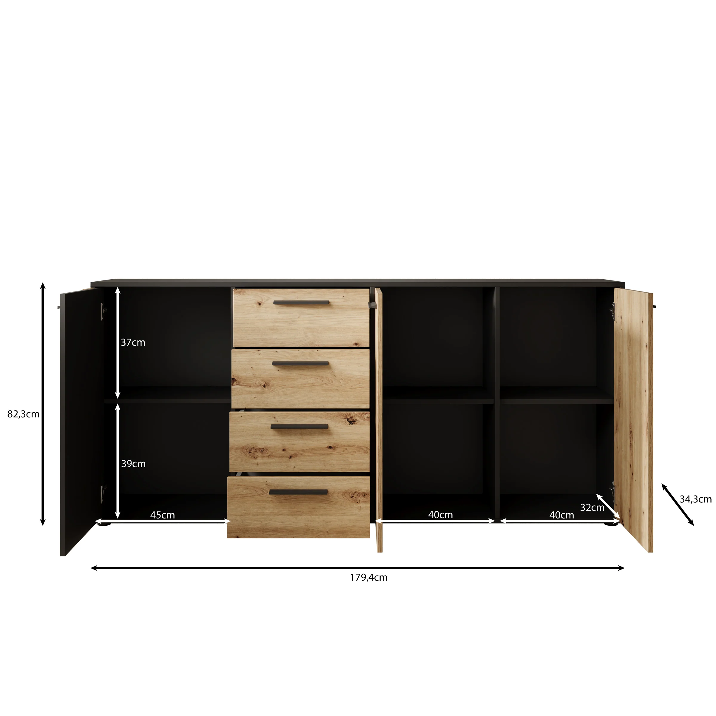Clover - Dressoir - Eiken/Zwart - 179x34x82 cm - Image 5